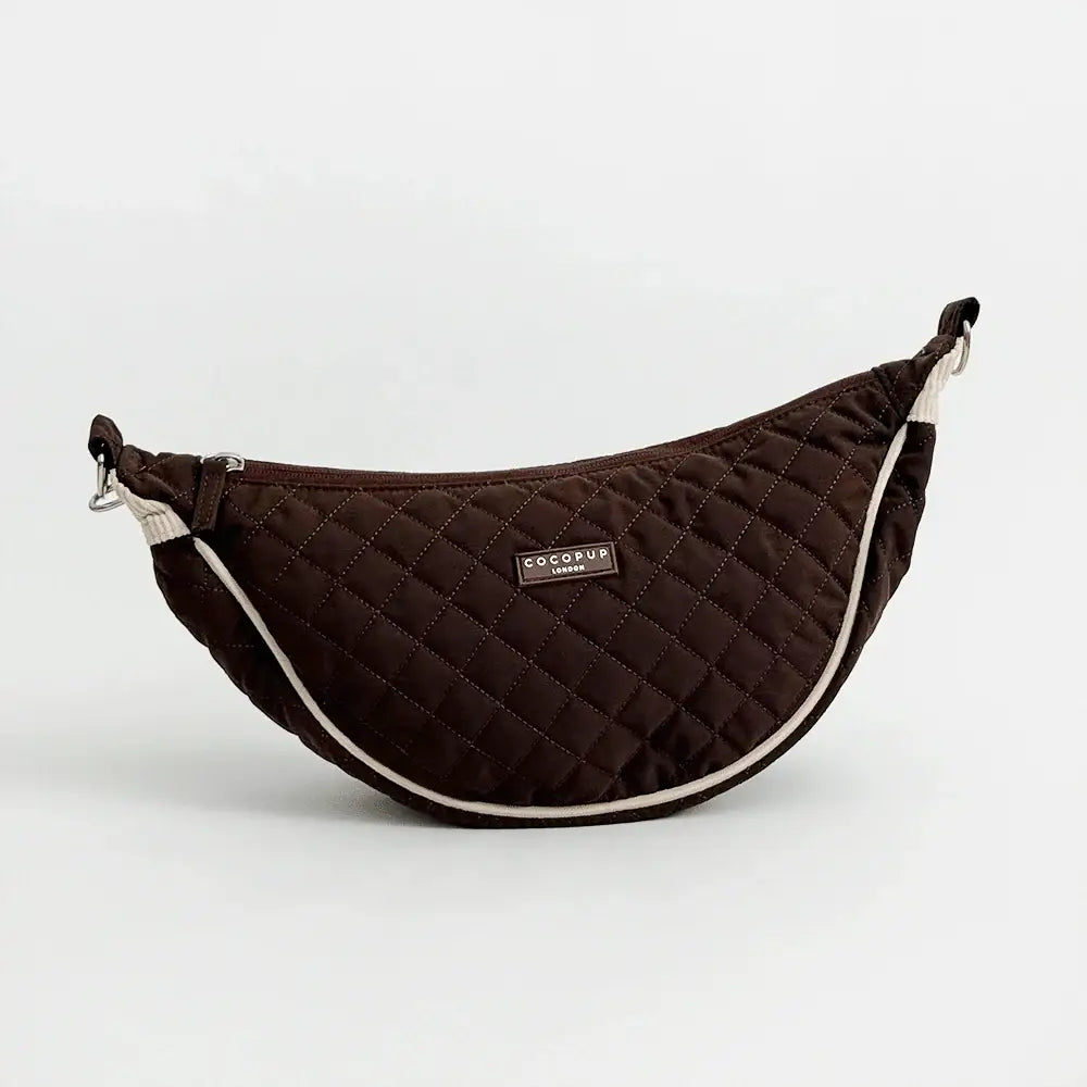 Cocopup Burford quilted crescent dog walking bag in chocolate brown