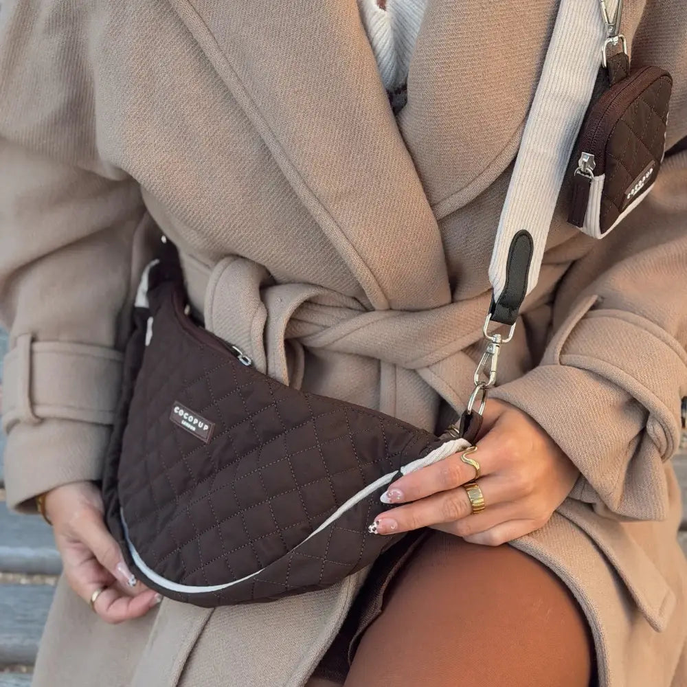 Chocolate brown quilted dog walking bag by Cocopup London