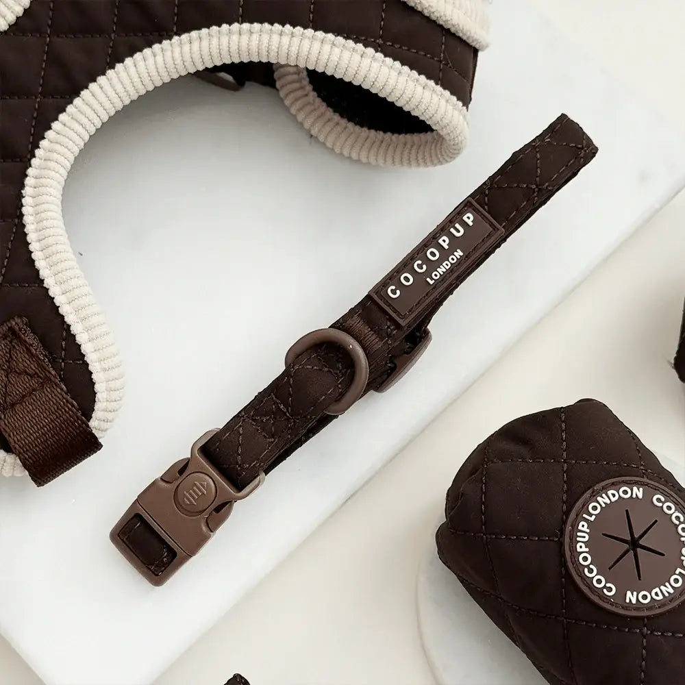 Cocopup London Burford quilted dog collar in chocolate brown