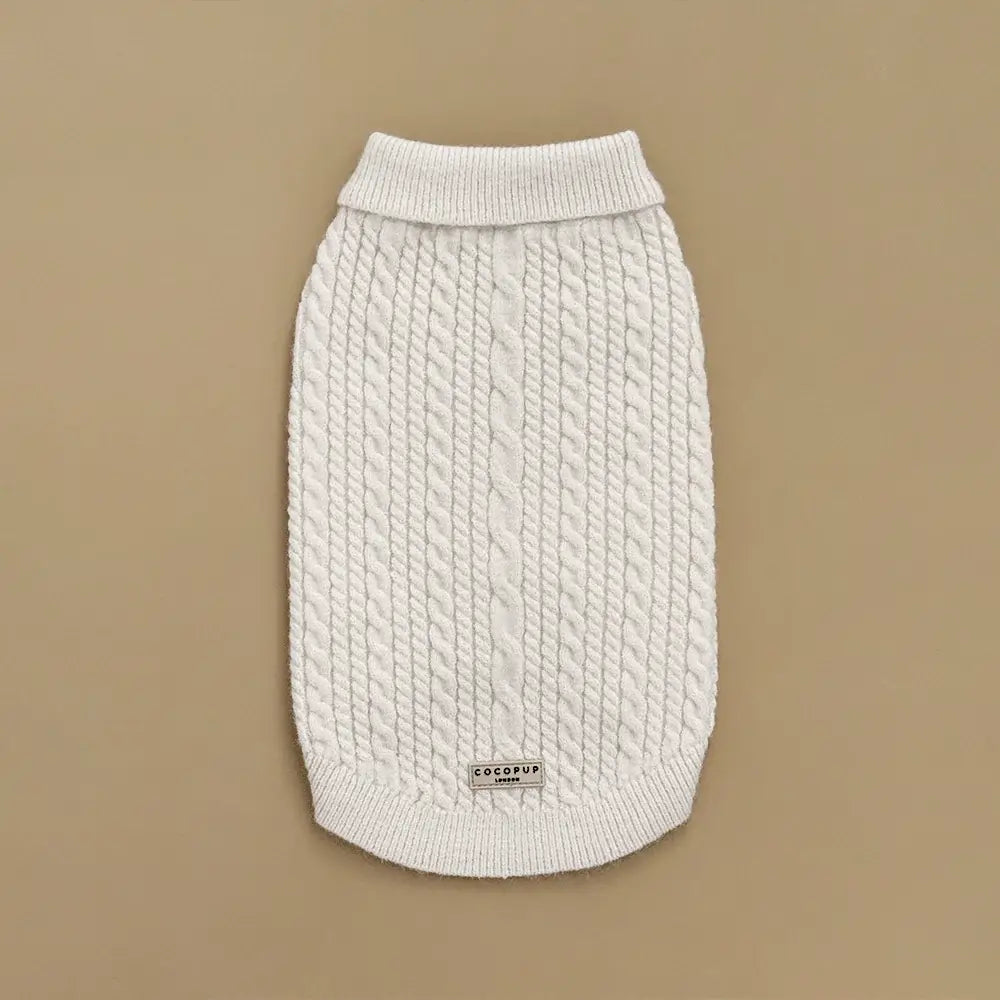 Cocopup London White Mocha cable knit dog jumper