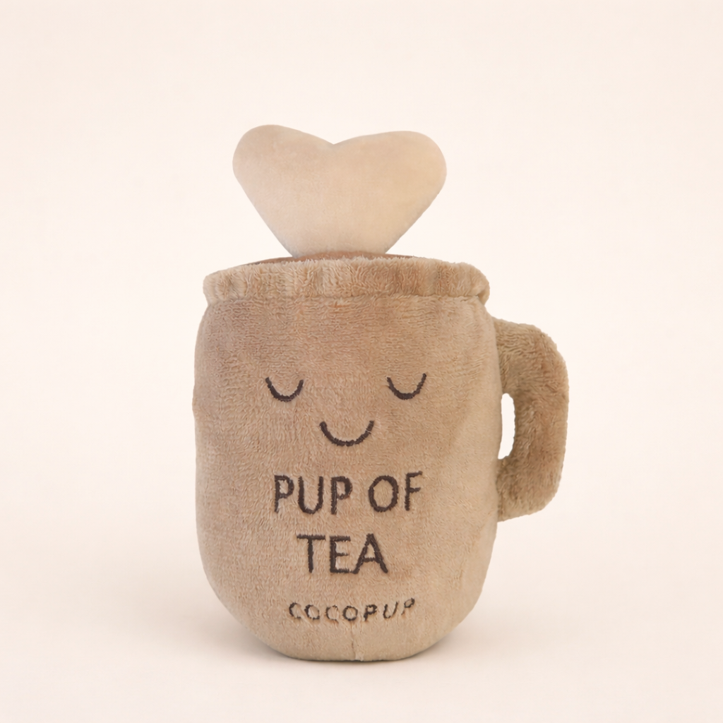 Cocopup London Pup of Tea soft plush squeaky dog toy.