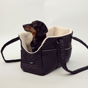 Cocopup London Quilted Black Dog Carrier with cream Borg lining