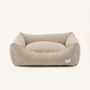 Stylish beige dog bed crafted from durable upholstery-grade corduroy.