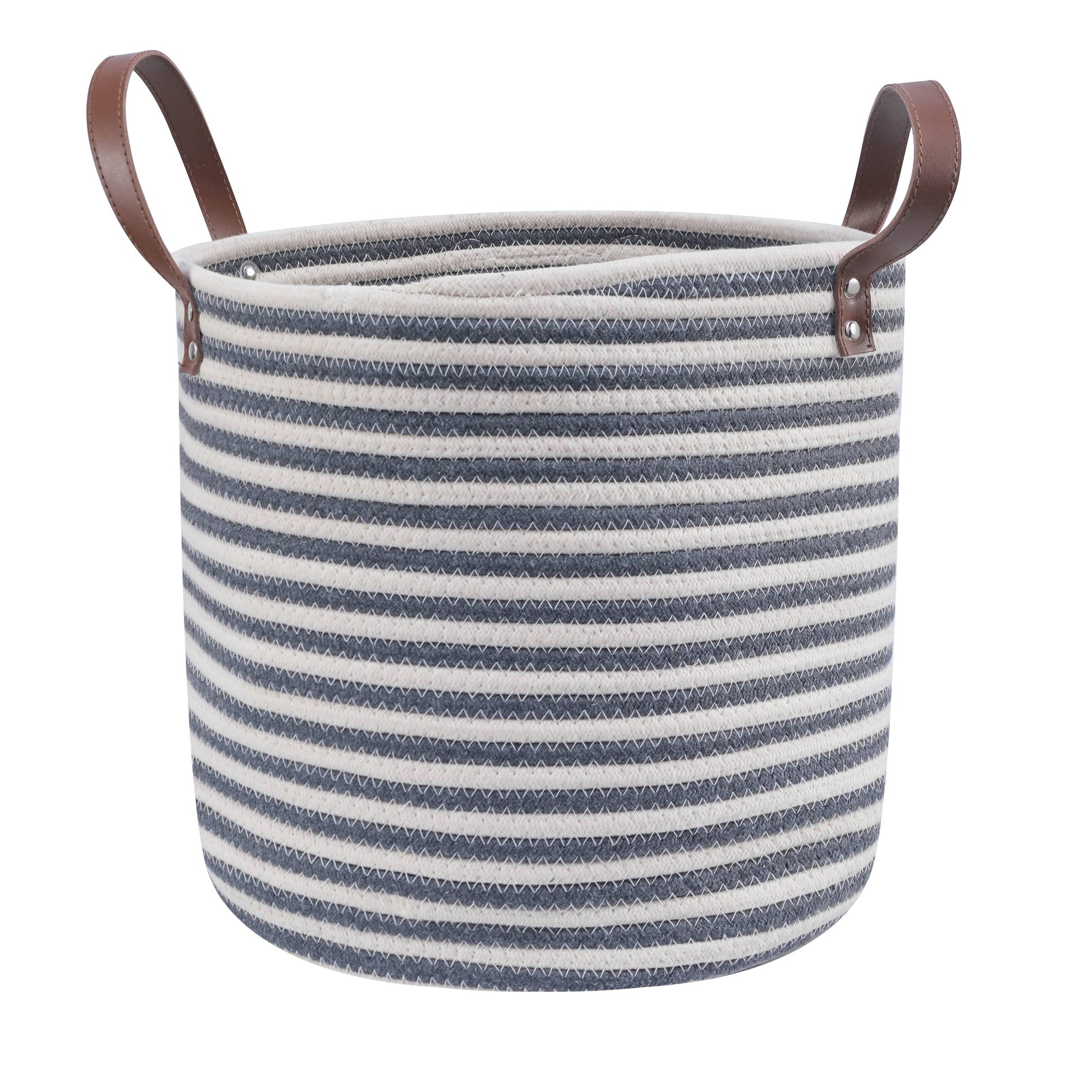 Stylish neutral cotton rope storage basket for dog toys and accessories.