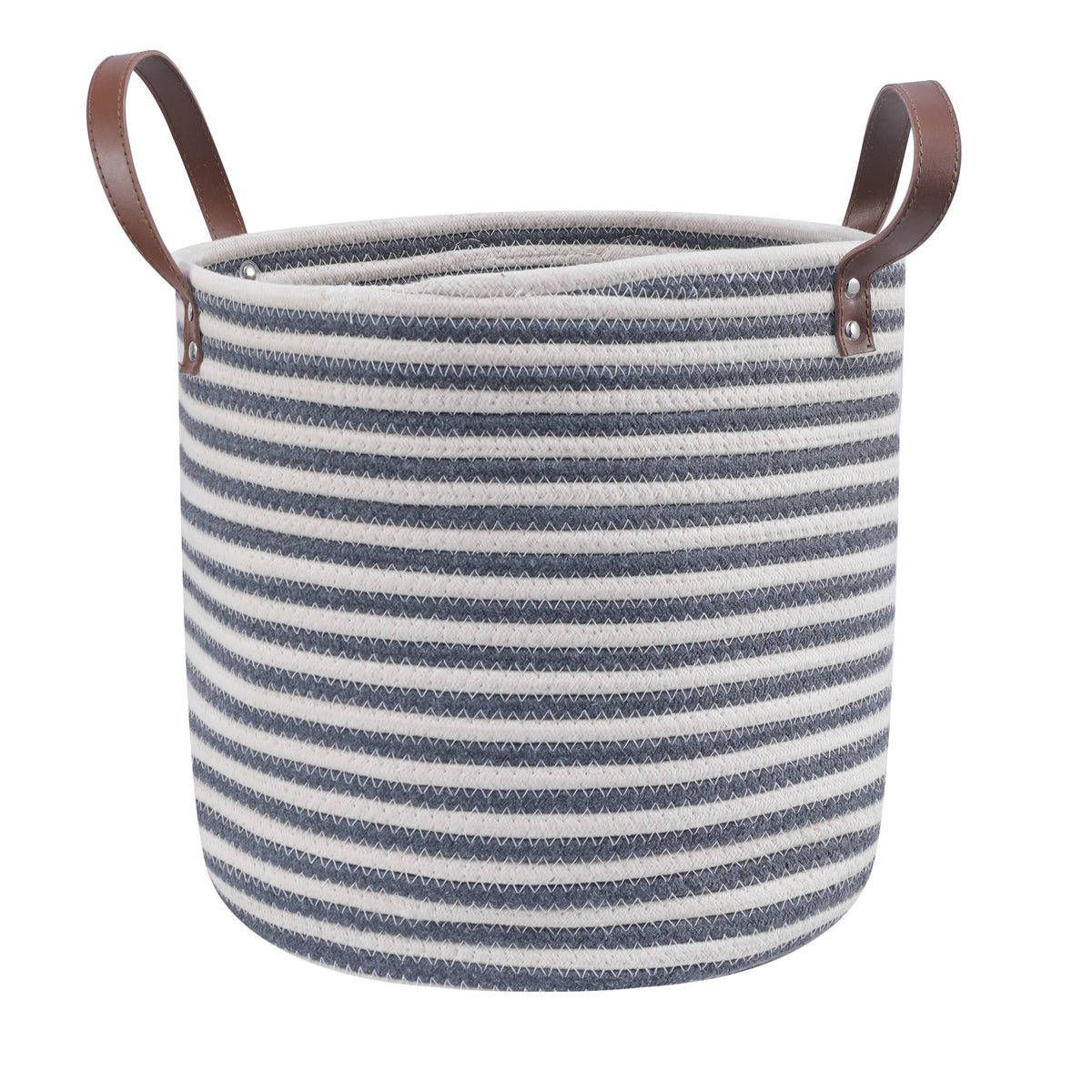 Stylish neutral cotton rope storage basket for dog toys and accessories.
