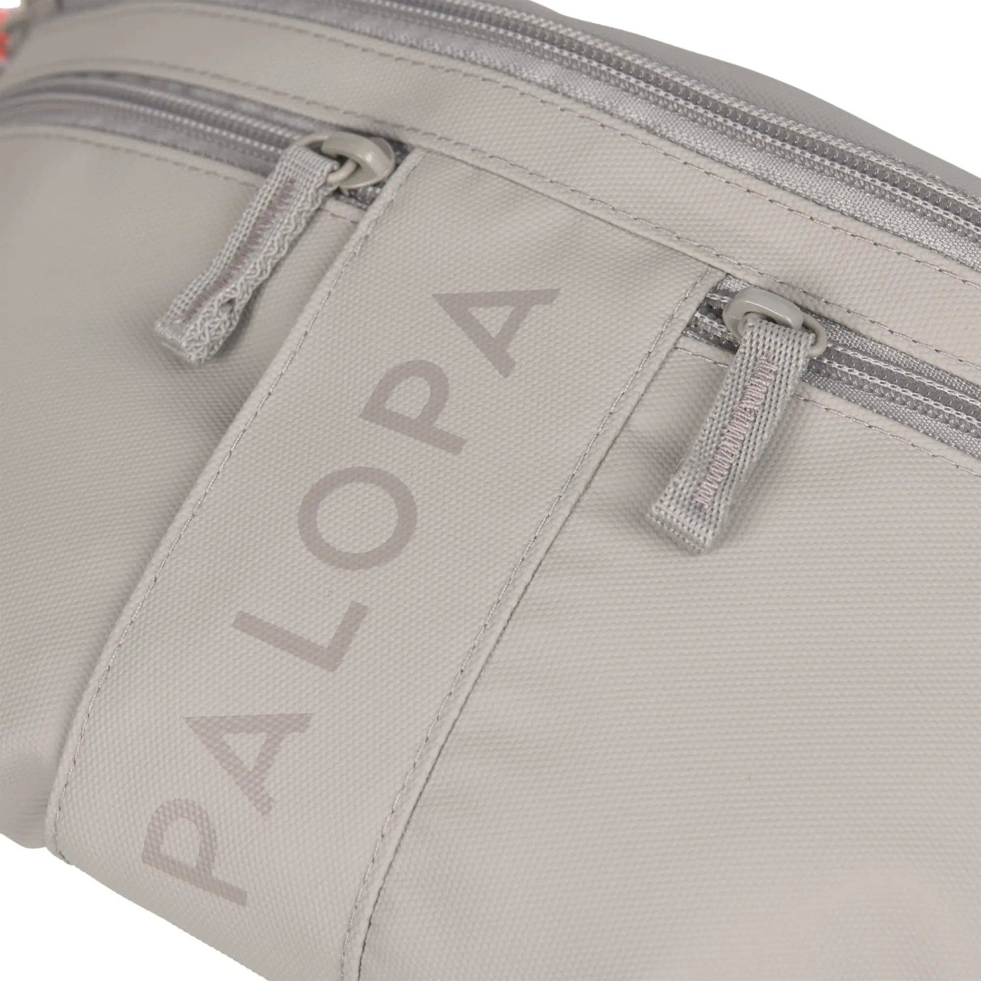 Close-up of a gray bag with 'PALOPA' branding on a white background
