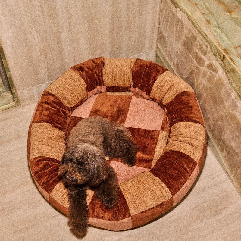 DOGGUO Block round orthopaedic dog bed with supportive memory foam filling