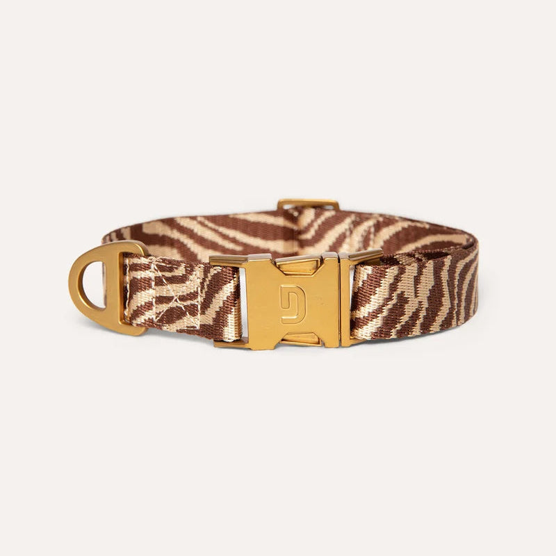 DOGGUO Zebra Dog Collar in brown and beige