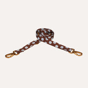 DOGGUO woven dog lead featuring a contemporary brown and blue dot pattern.
