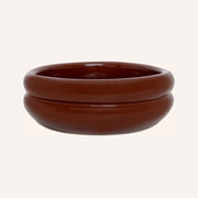 DOGGUO Double Row brown ceramic dog bowl with raised exterior detailing