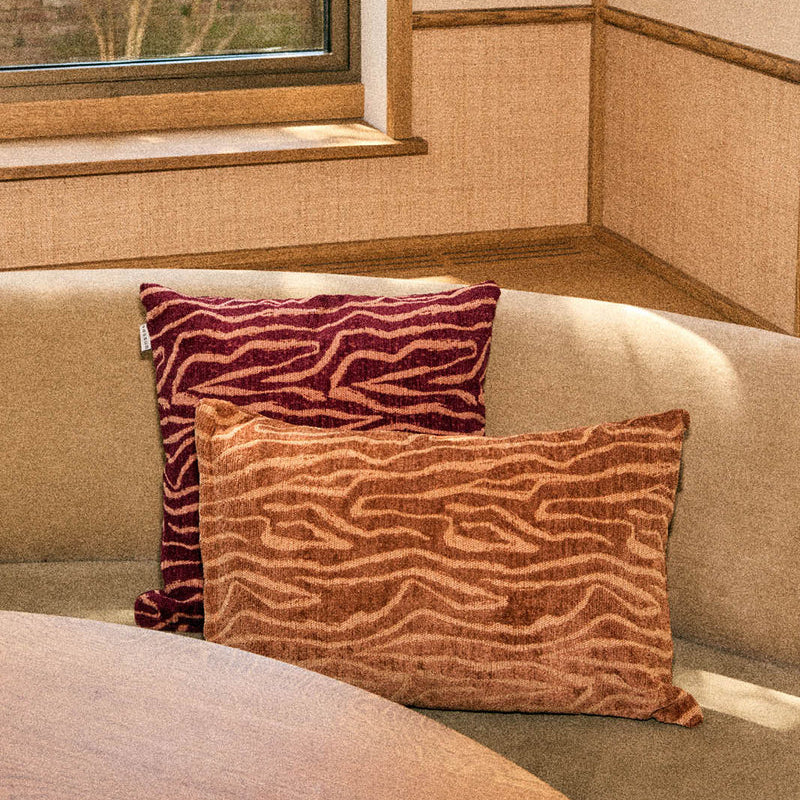 Beige and brown DOGGUO Ethnic interior cushion with graphic jacquard pattern