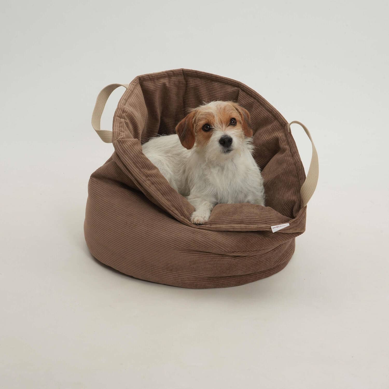 DOGS in the CITY Little Basket portable corduroy dog bed in Toffee.
