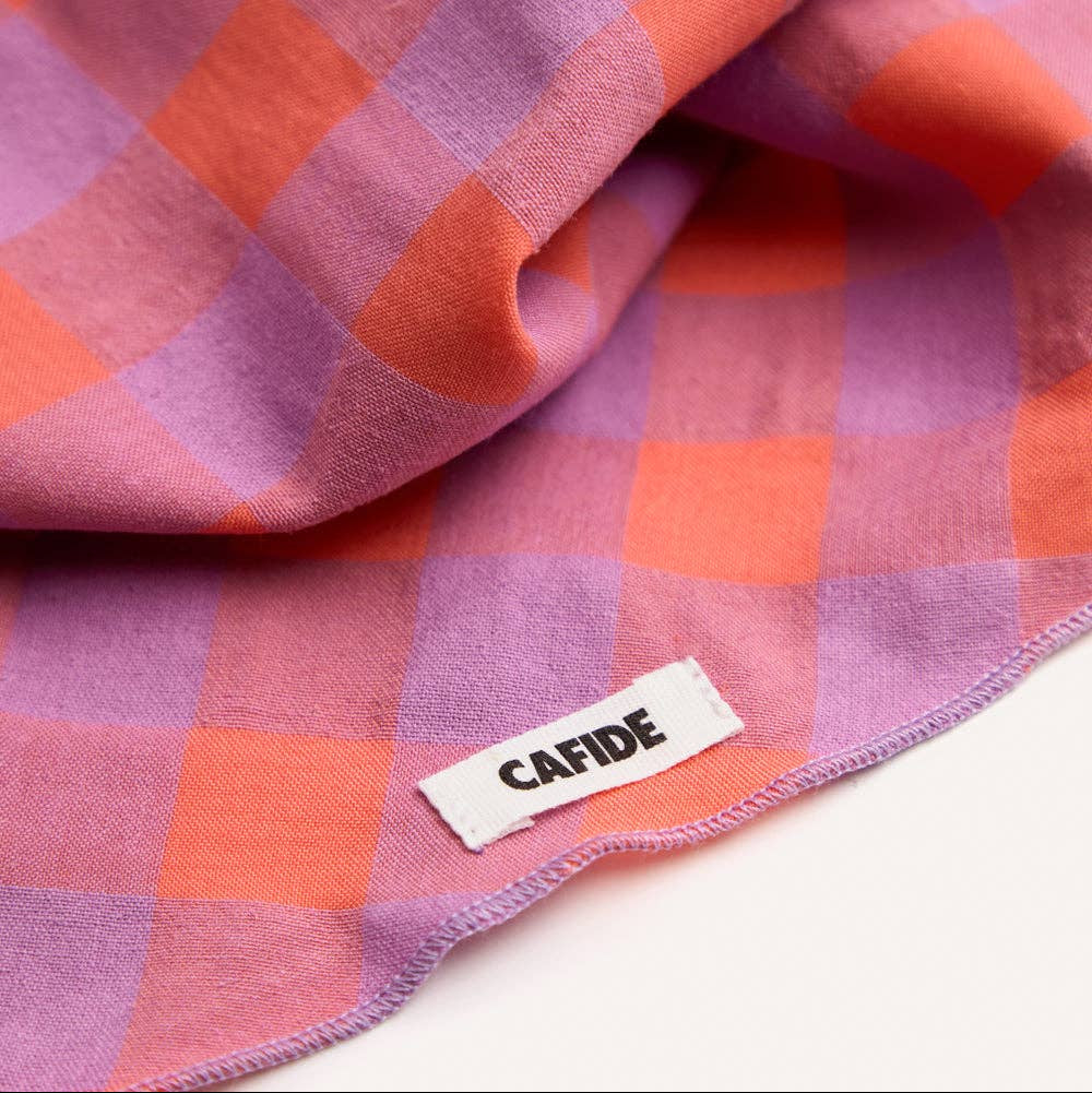 Premium violet gingham bandana for dogs designed to match CAFIDE collars and leads.