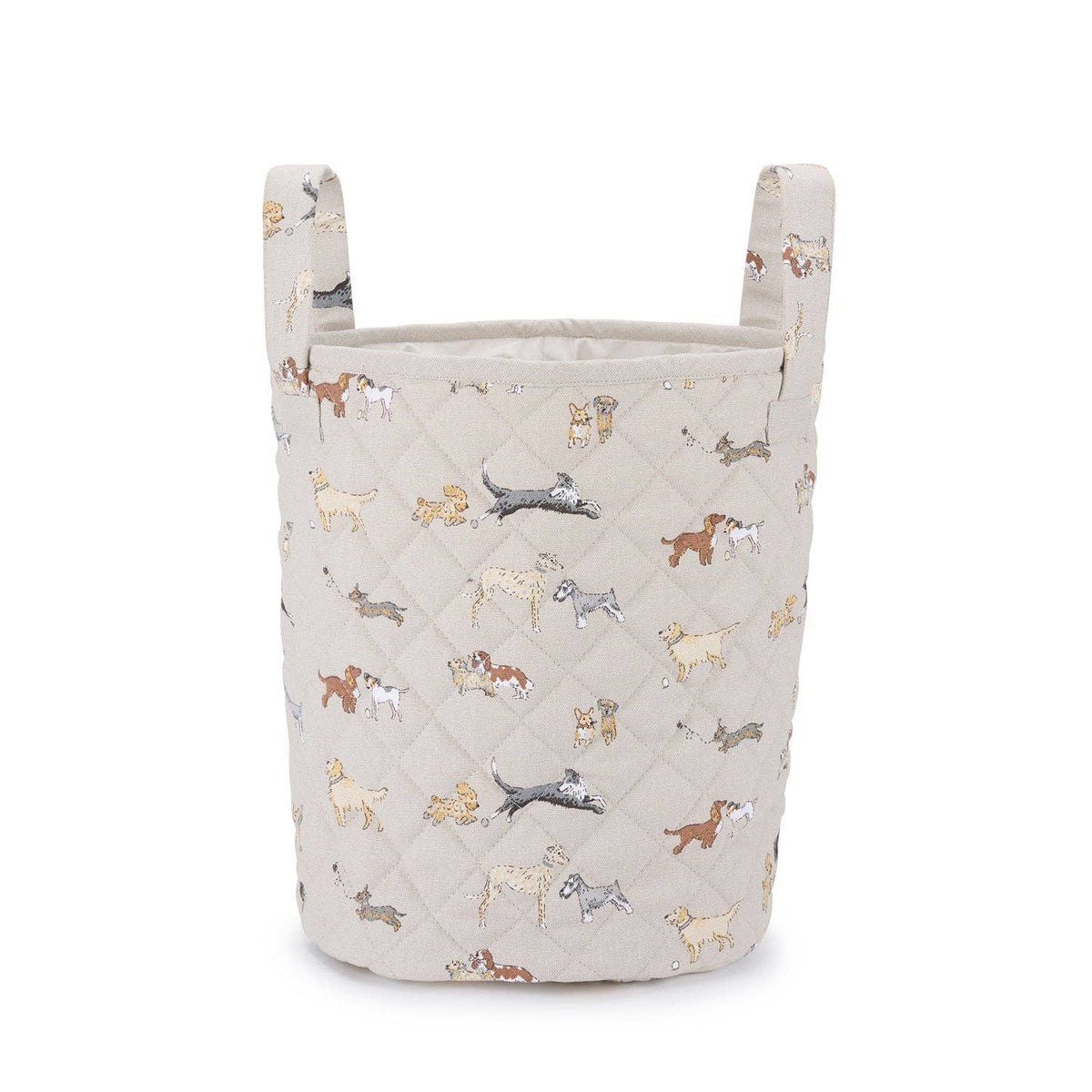 Contemporary quilted storage basket for modern dog-loving homes.