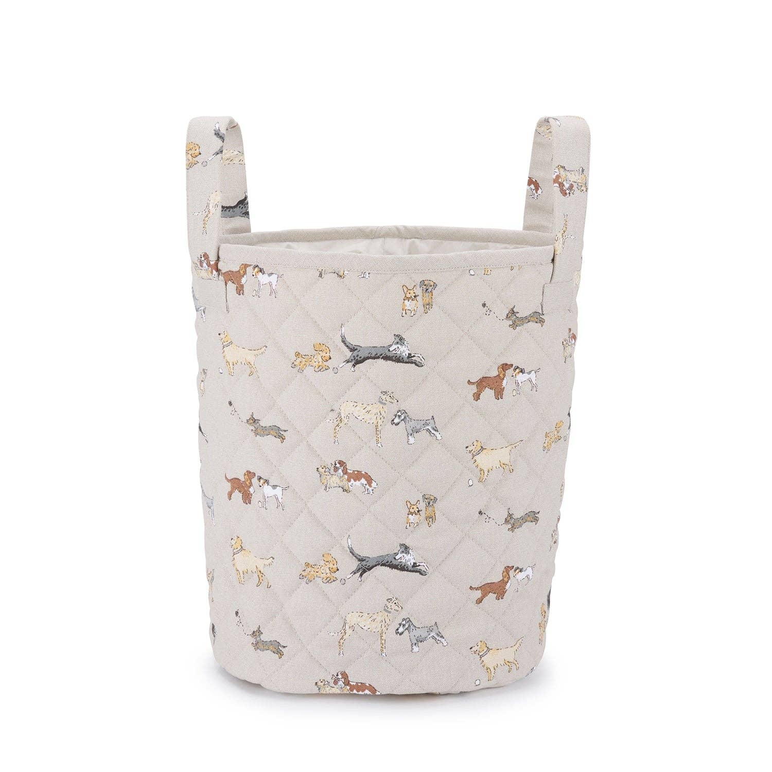 Contemporary quilted storage basket for modern dog-loving homes.