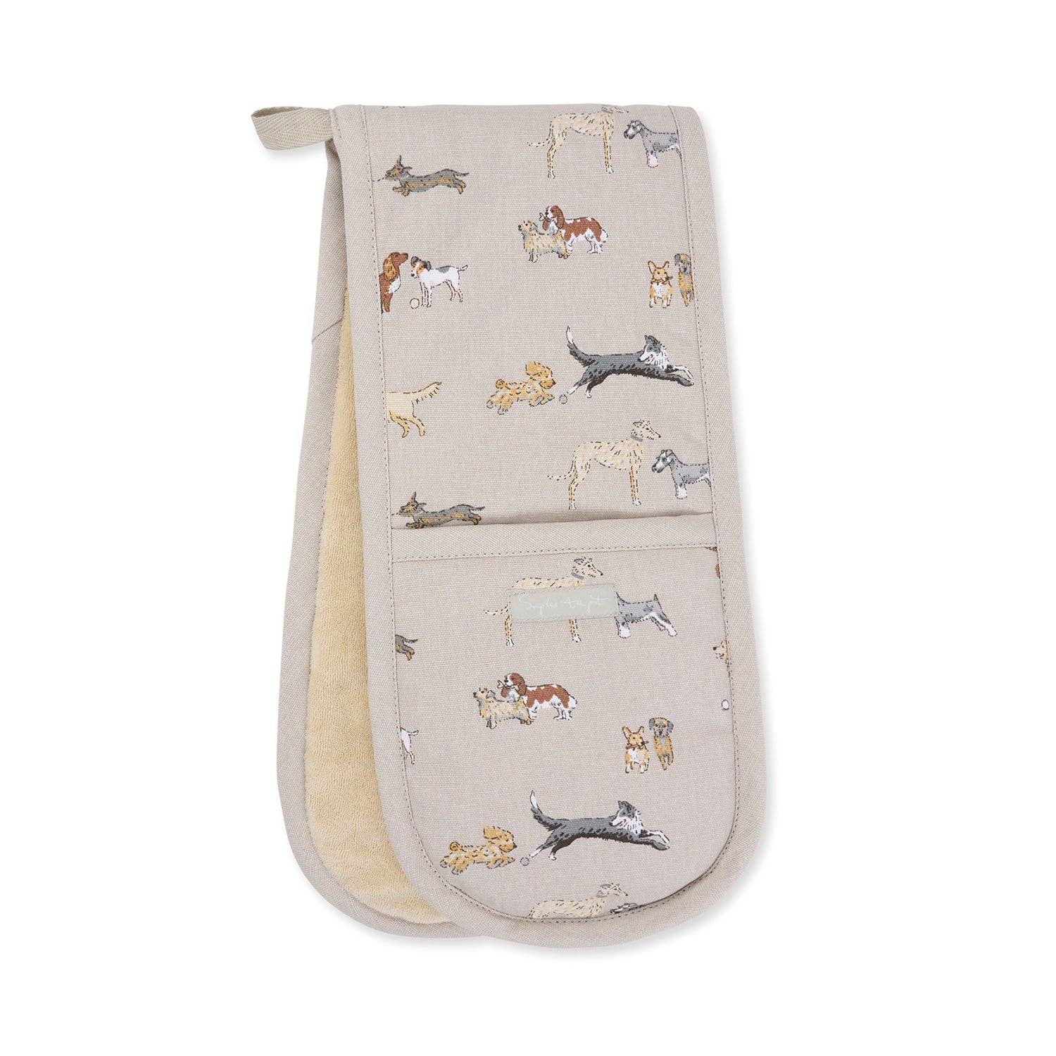 Stylish dog-themed double oven glove for modern country kitchens.