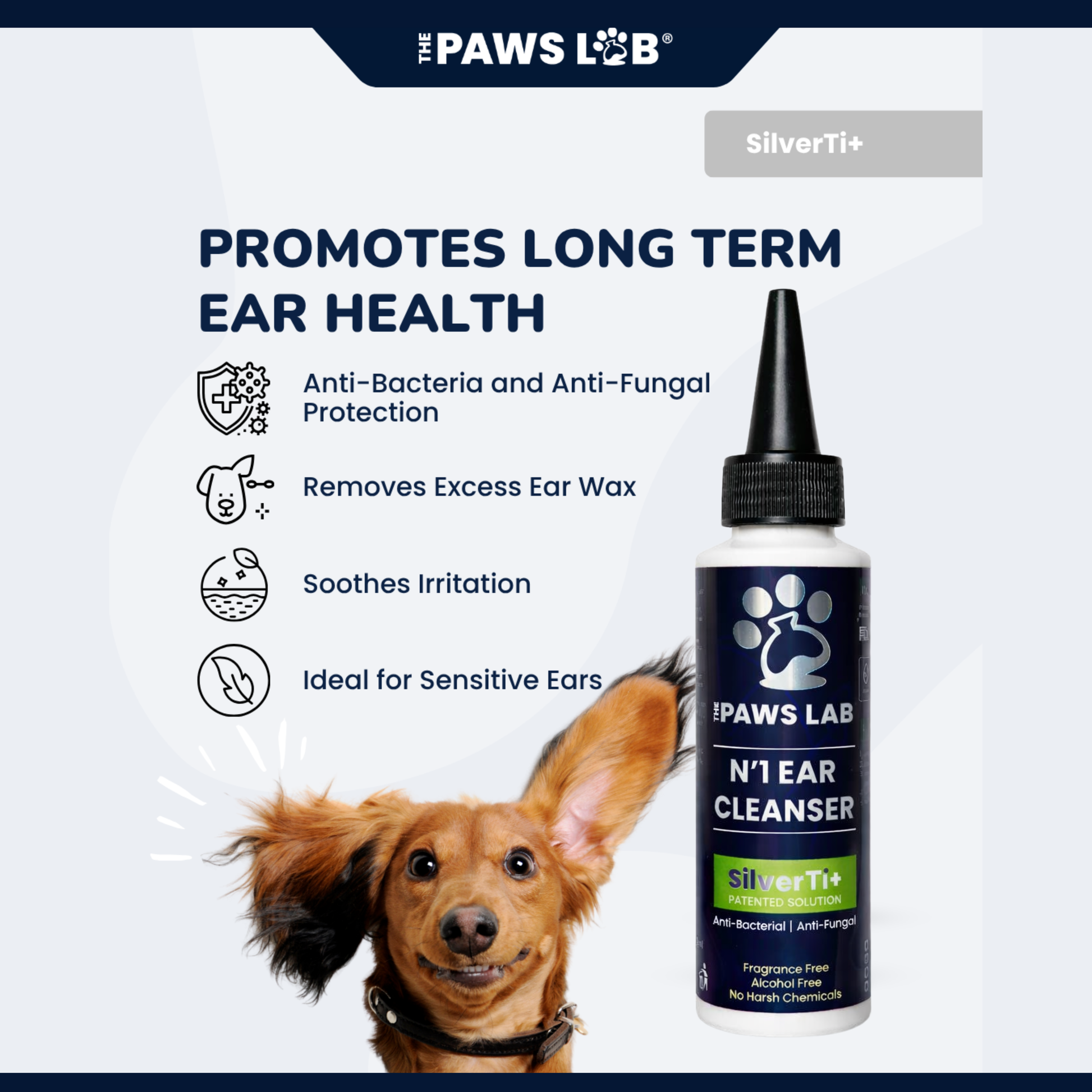 The Paws Lab ear cleaning solution for regular at-home dog grooming and ear hygiene.