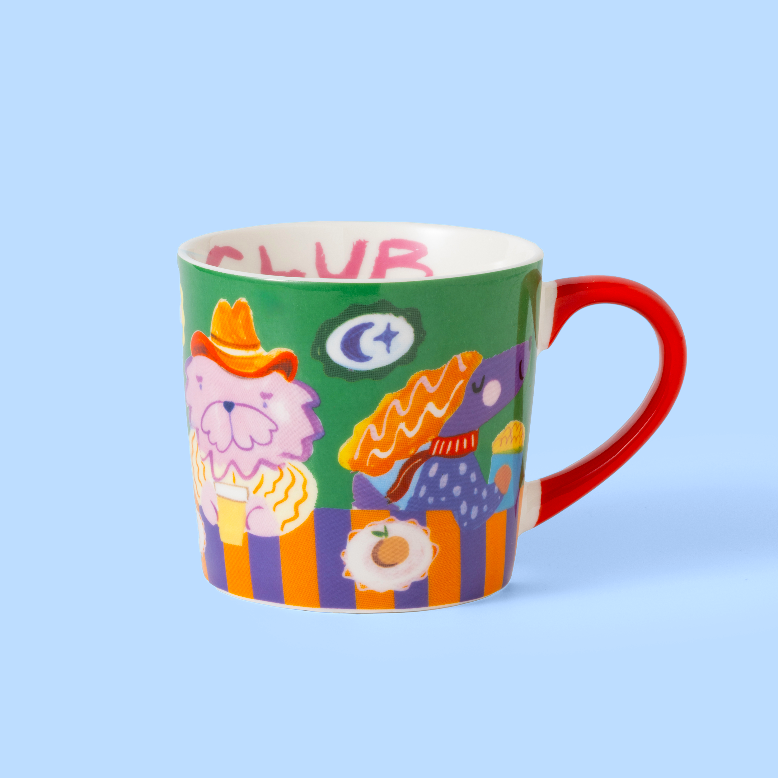 Premium new bone china mug with playful dog illustrations.