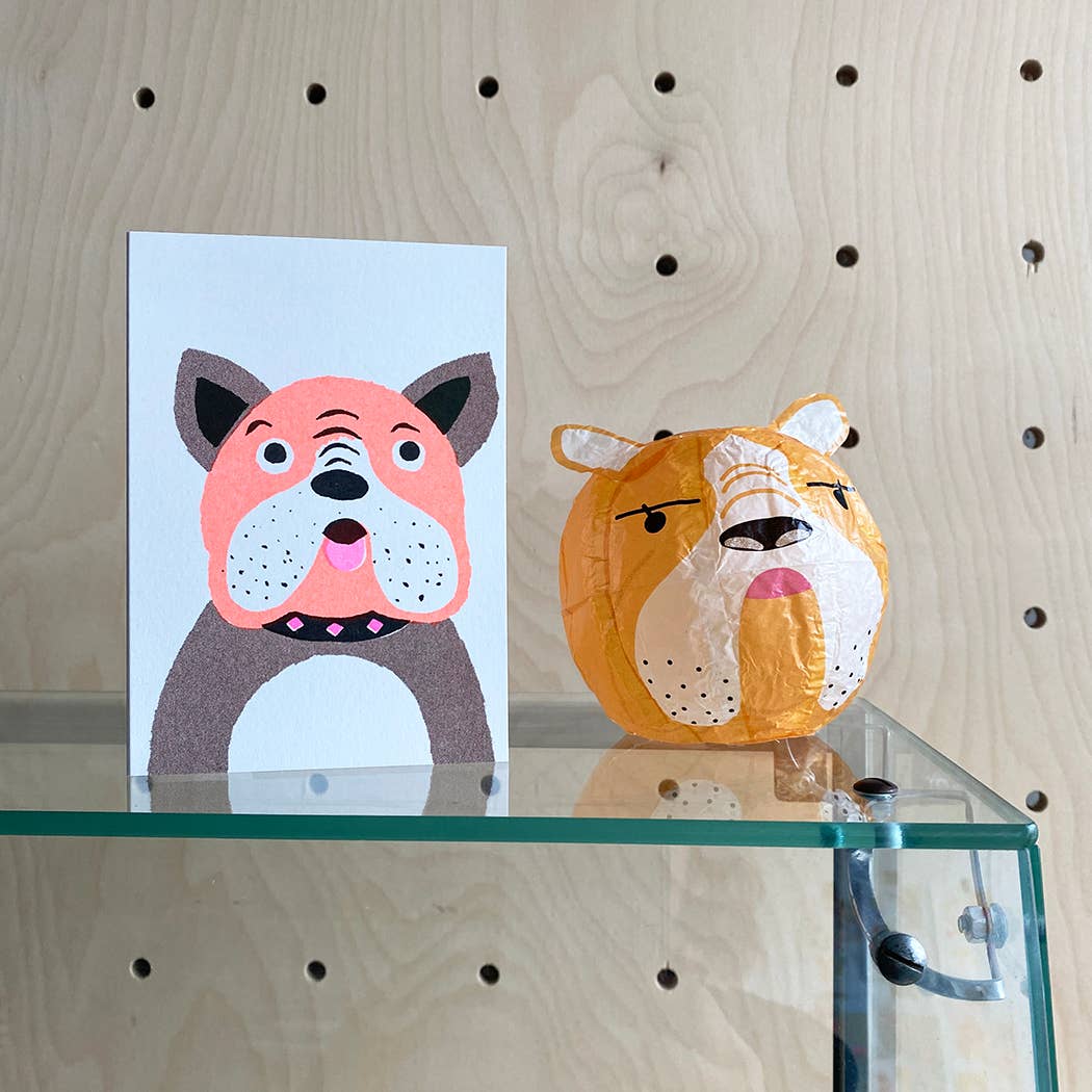 Colourful Risograph dog greeting card with reusable Japanese paper balloon.
