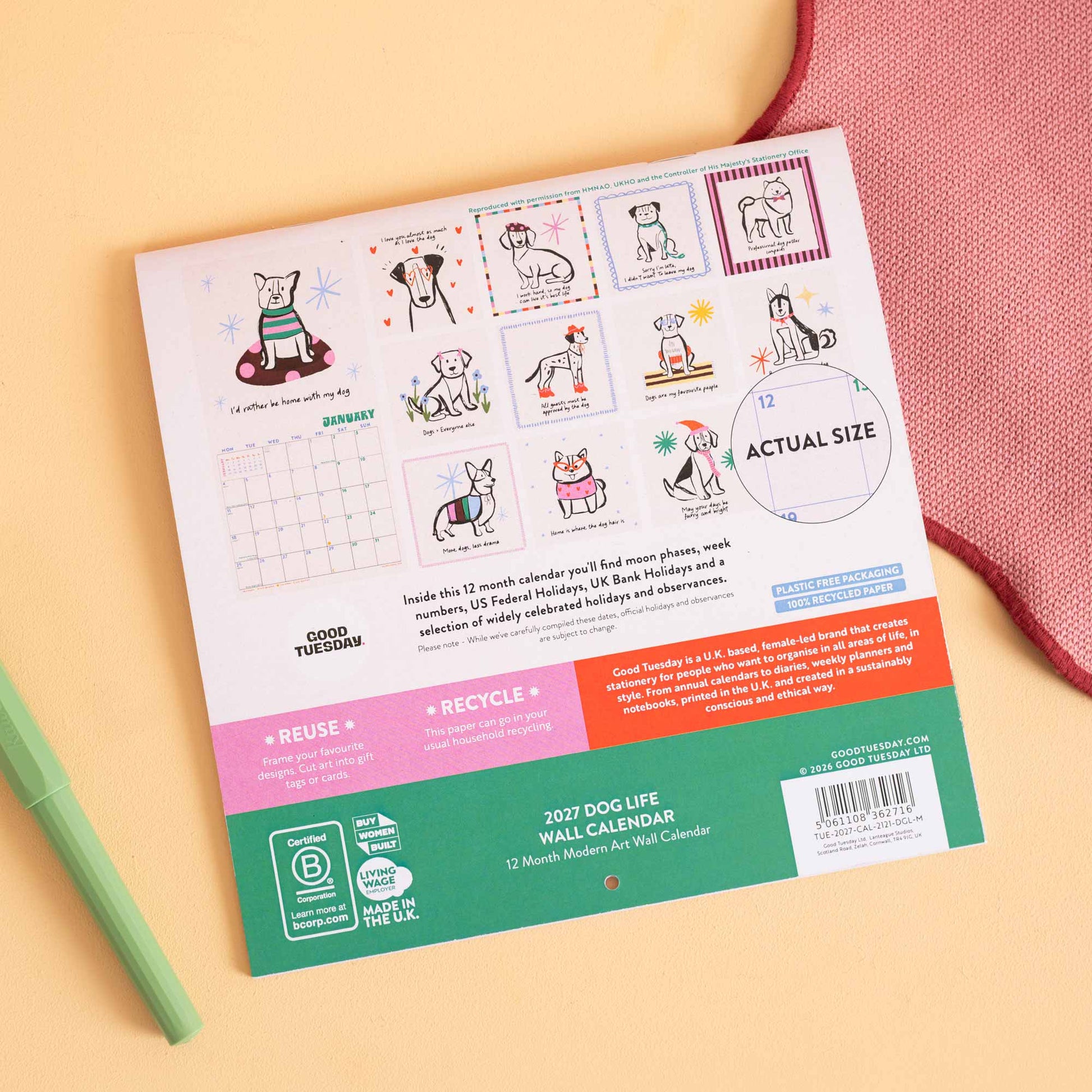 Good Tuesday illustrated dog lover wall calendar for 2027.
