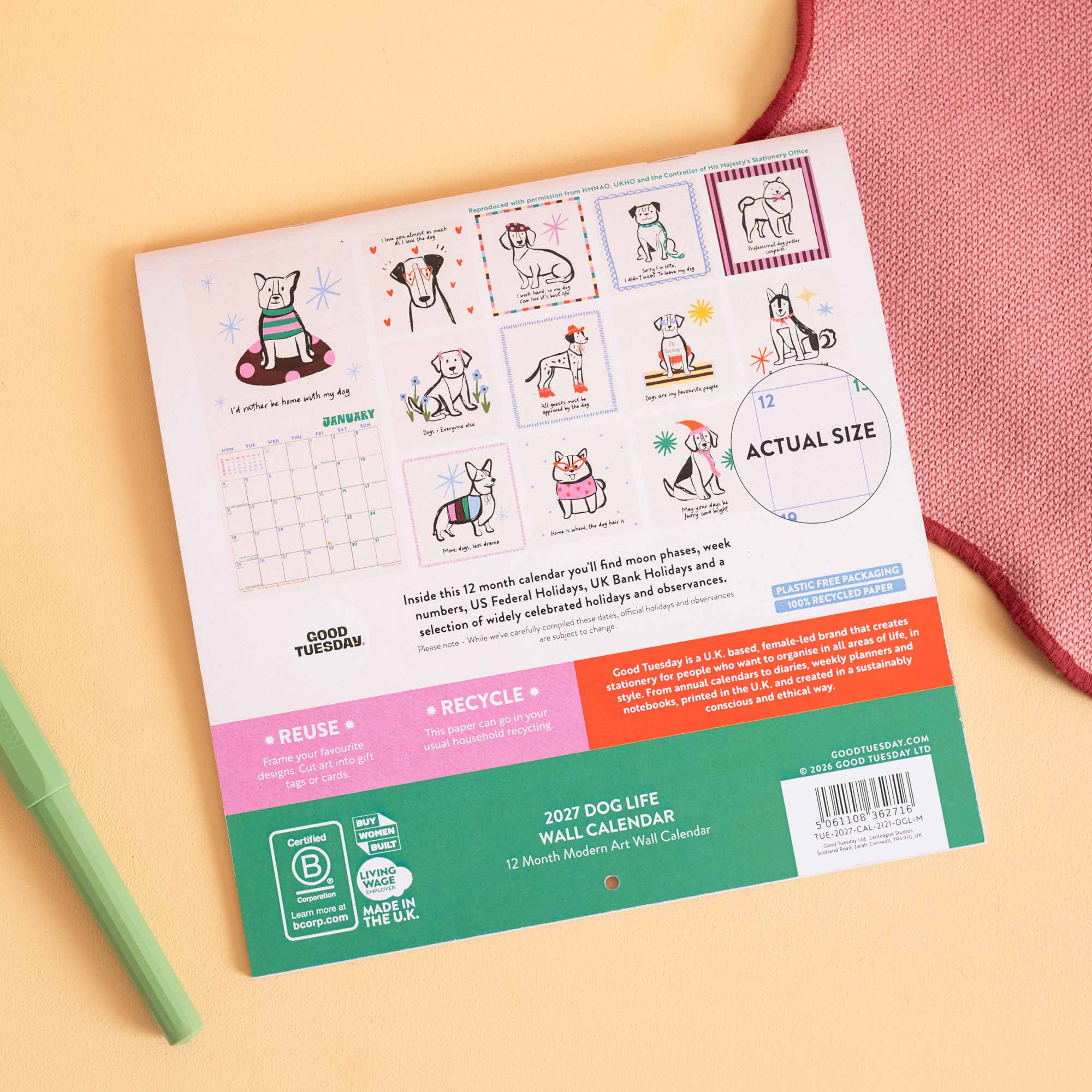 Good Tuesday illustrated dog lover wall calendar for 2027.