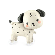 Dog on wheels walking foil balloon for dog birthday parties, puppy celebrations and children's animal-themed events.