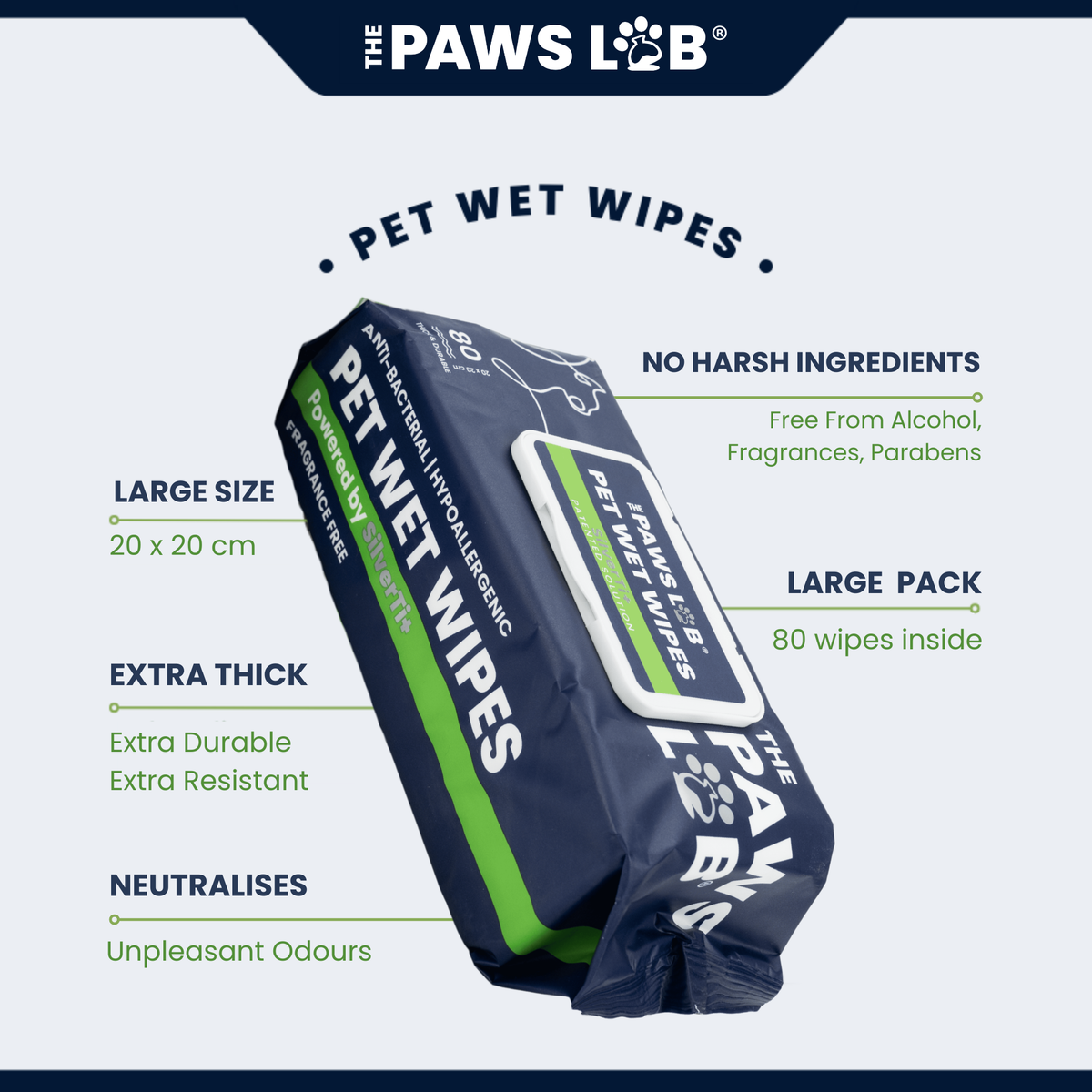 Large textured dog wipes for cleaning muddy paws after walks.