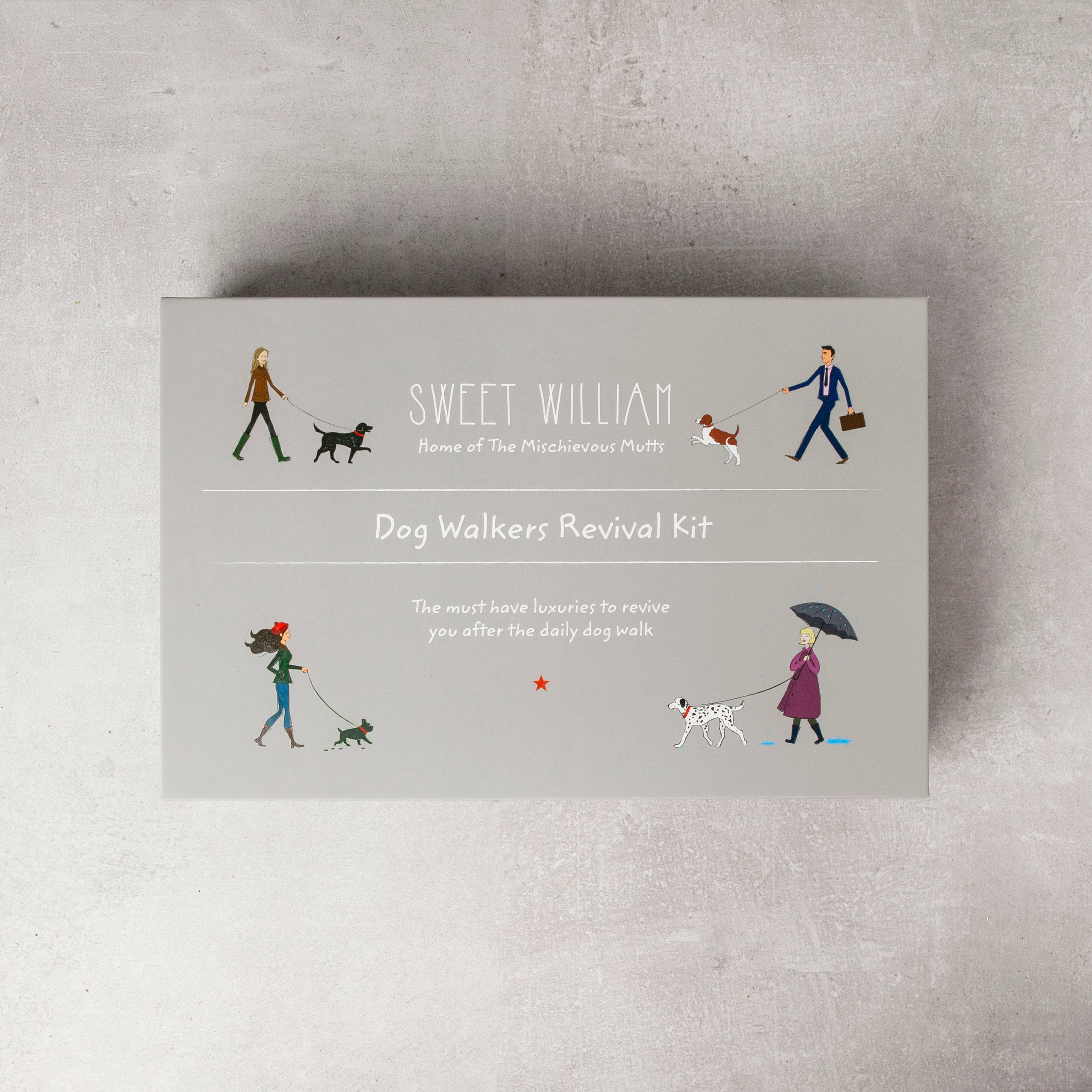 Sweet William Dog Walker's Revival Kit presented in luxury gift packaging
