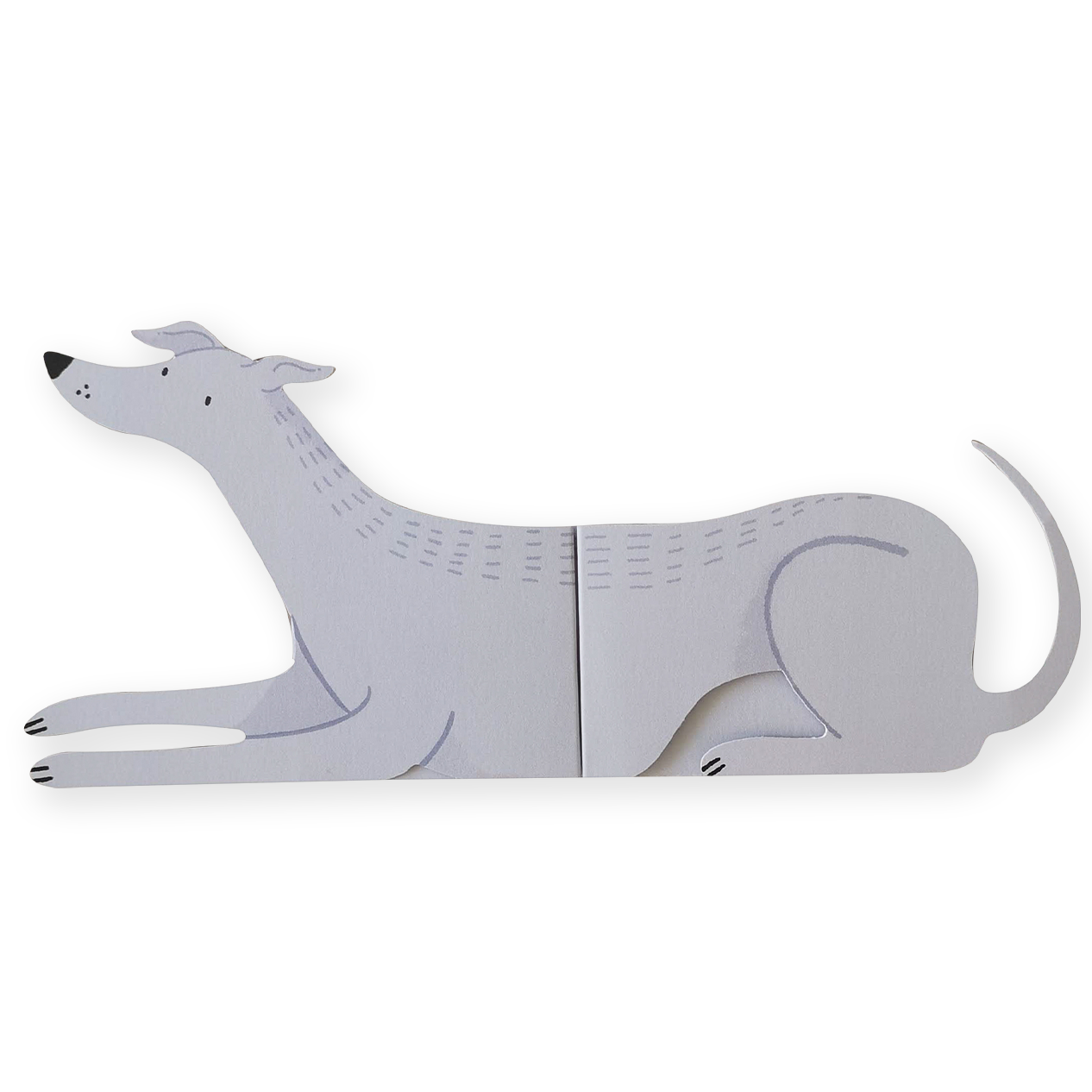 Gray dog-shaped book on a white background
