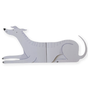 Gray dog-shaped book on a white background