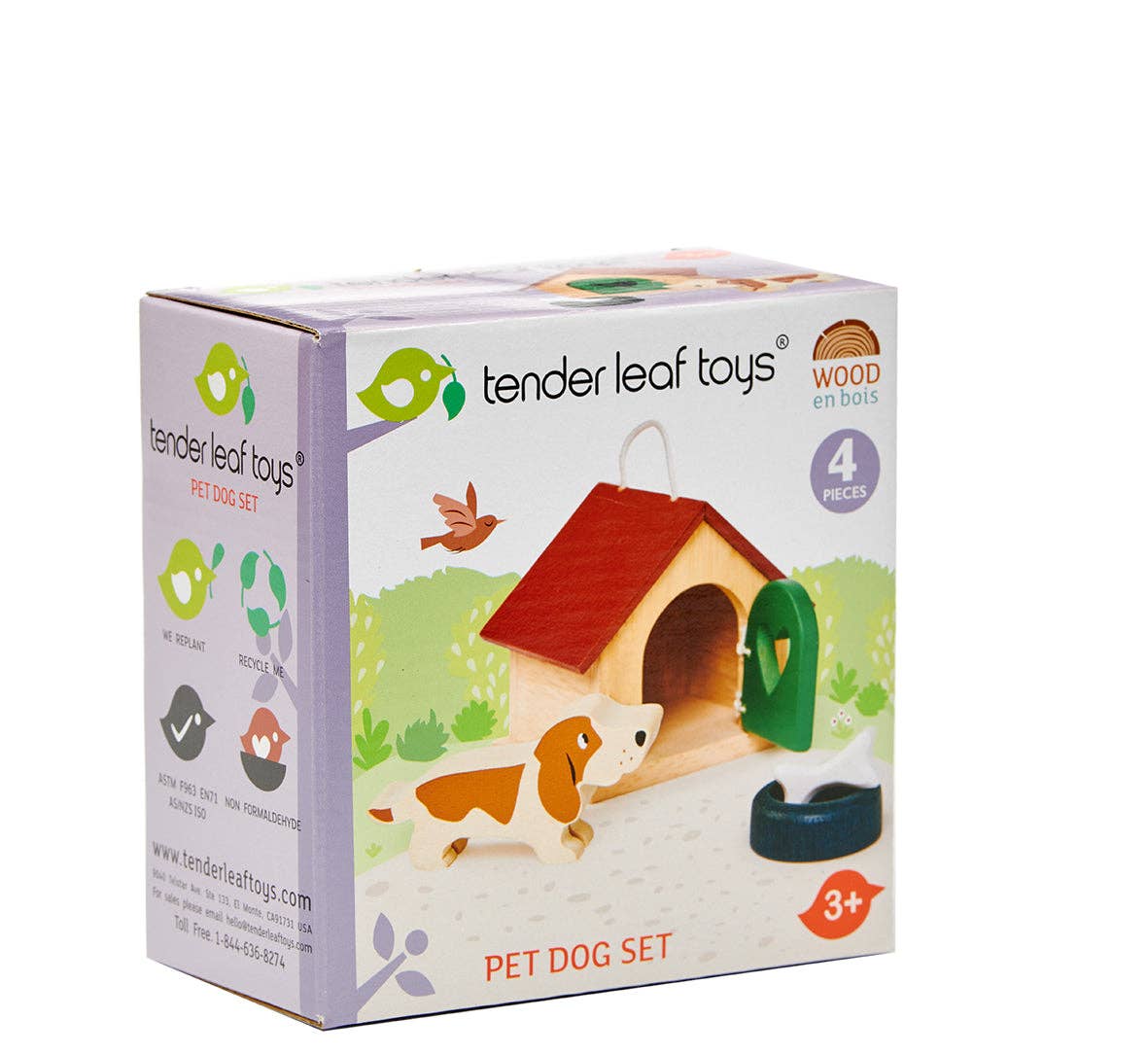 Box of Tender Leaf Toys Pet Dog Set on a white background