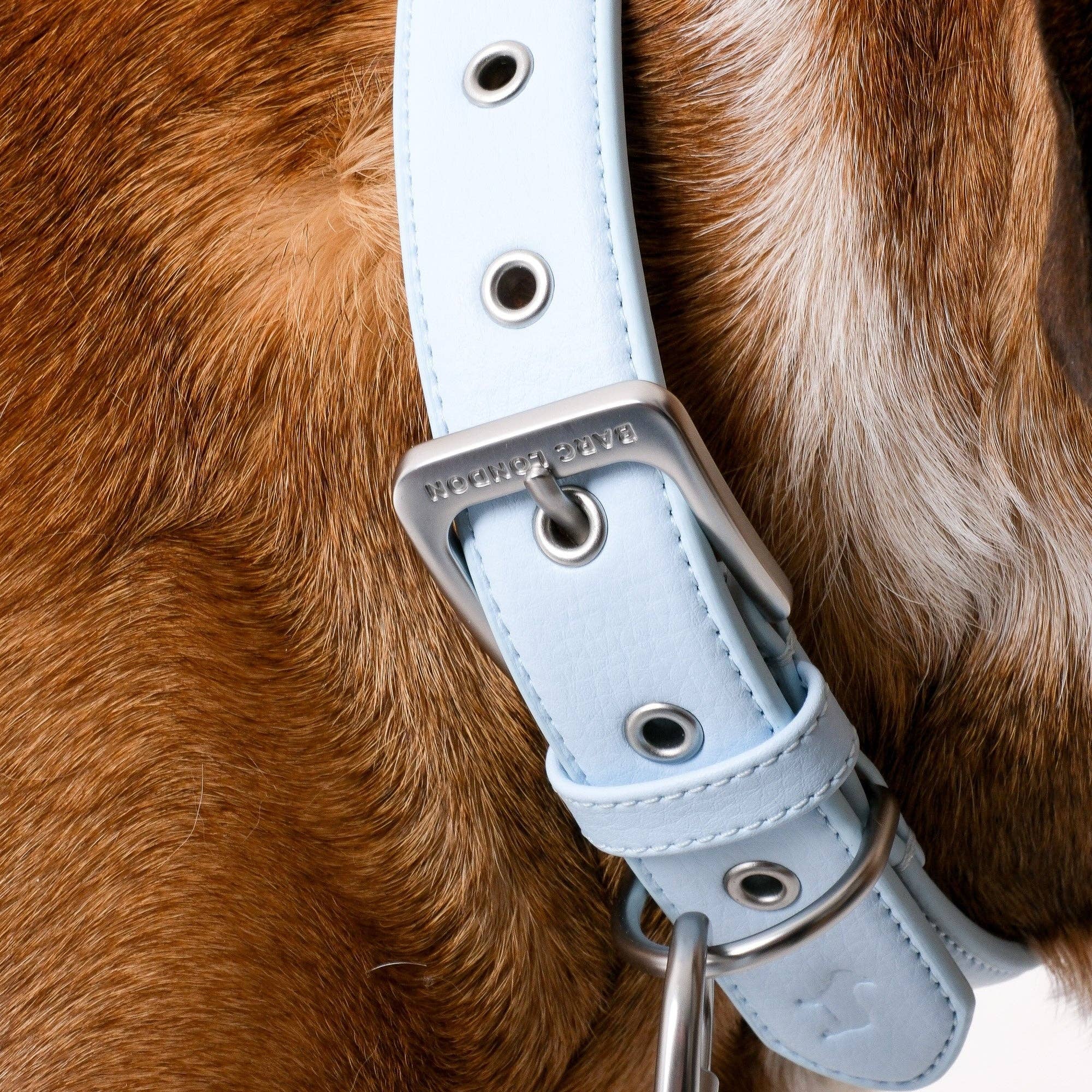 Luxury textured Dusk Blue dog collar with silver buckle by Barc London.