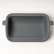 Gray rectangular baking dish on a white background