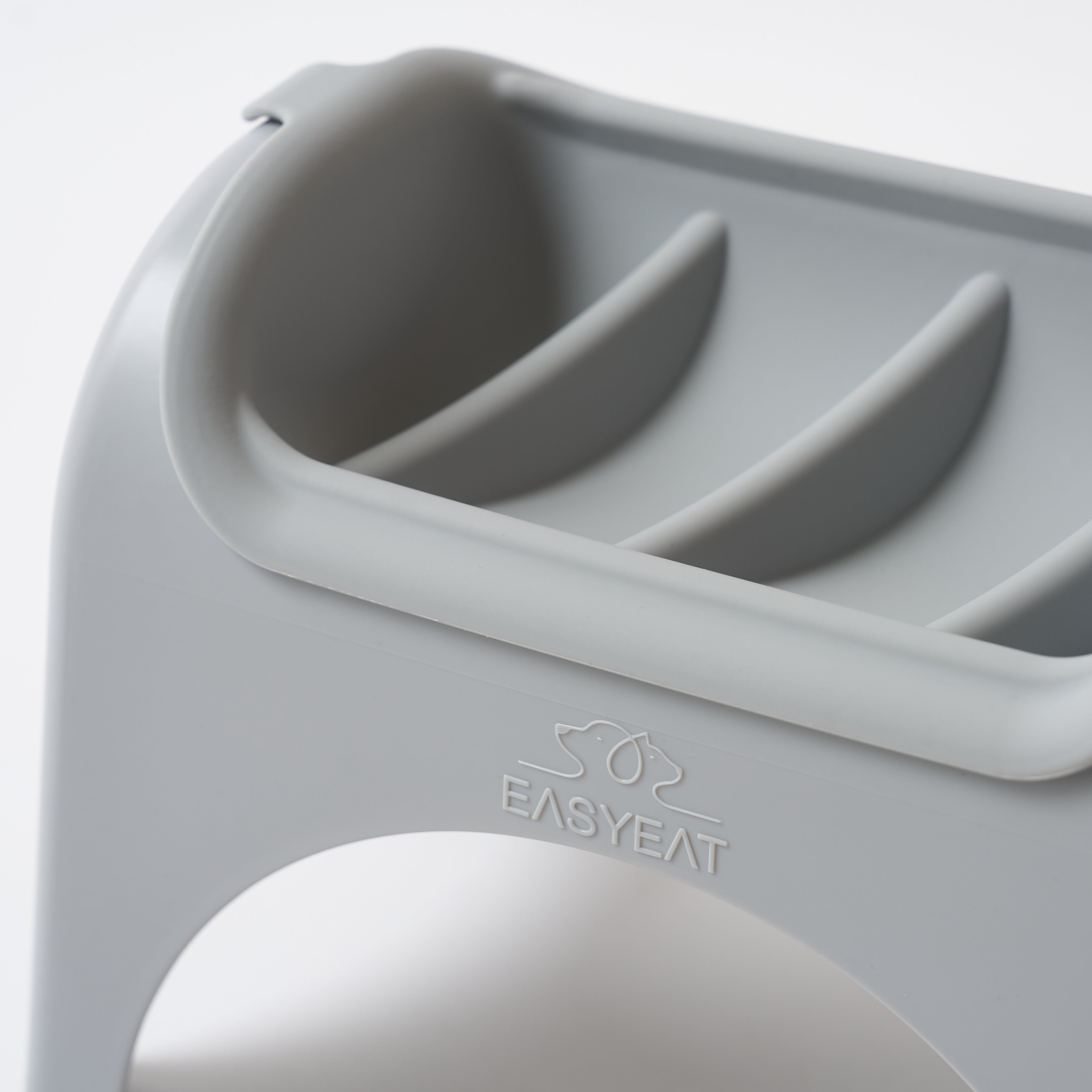 Gray silicone product with 'EASYEAT' branding on a white background