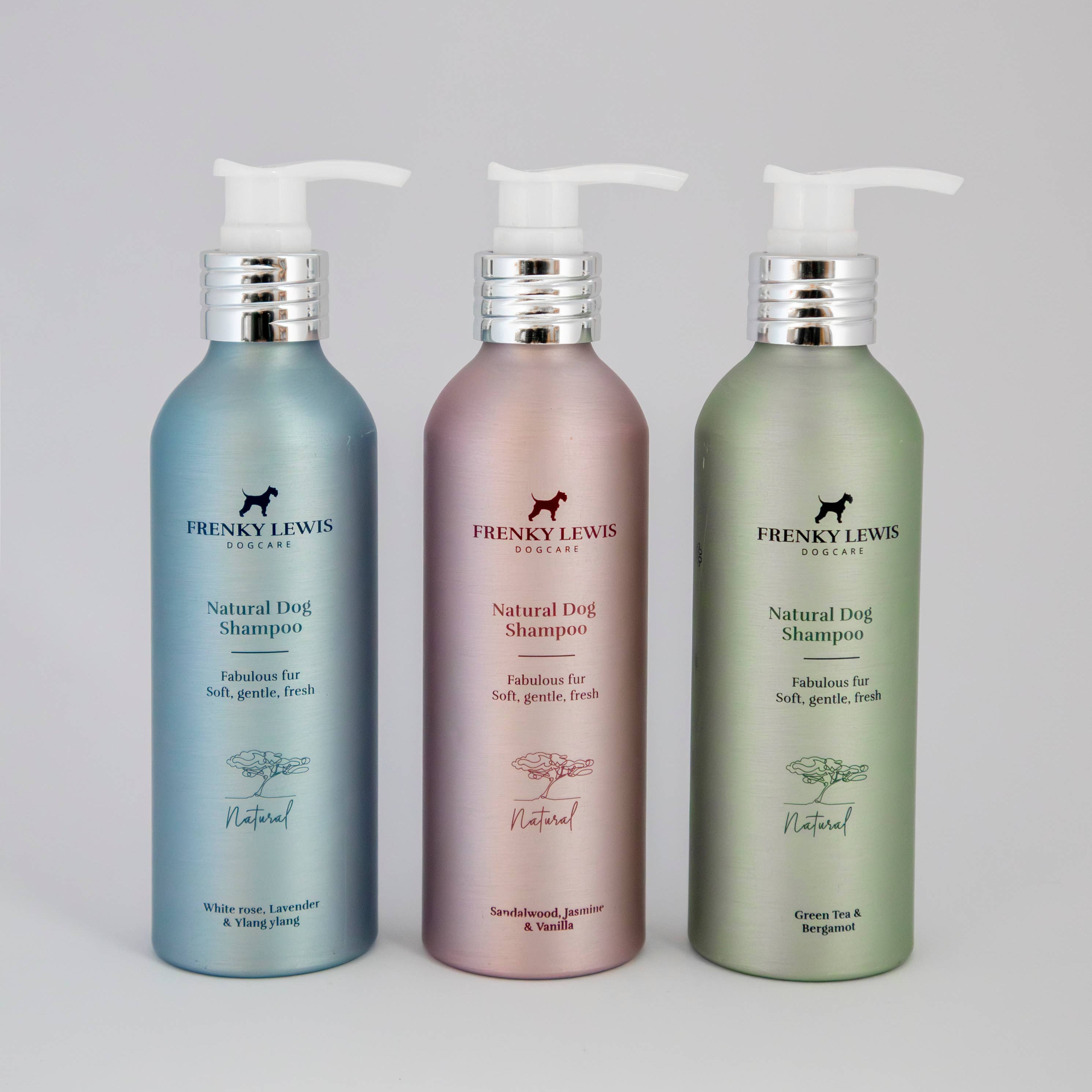 Natural grooming shampoo for dogs made with botanical ingredients and sustainable recyclable packaging.