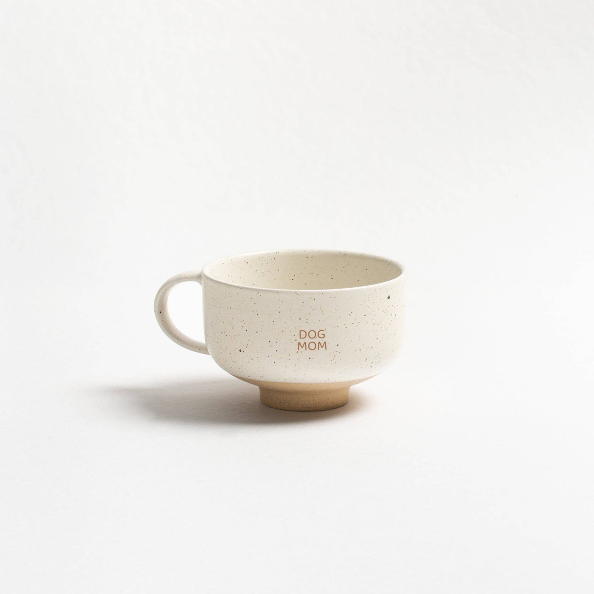 Egg Back Home Caelum Dog Mom handcrafted stoneware mug in speckled white.
