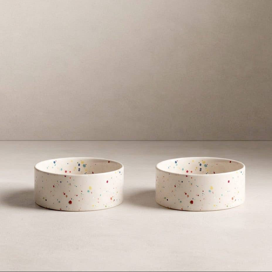Egg Back Home New Party Pet Bowl 14cm Set of 2 White handmade stoneware dog bowls