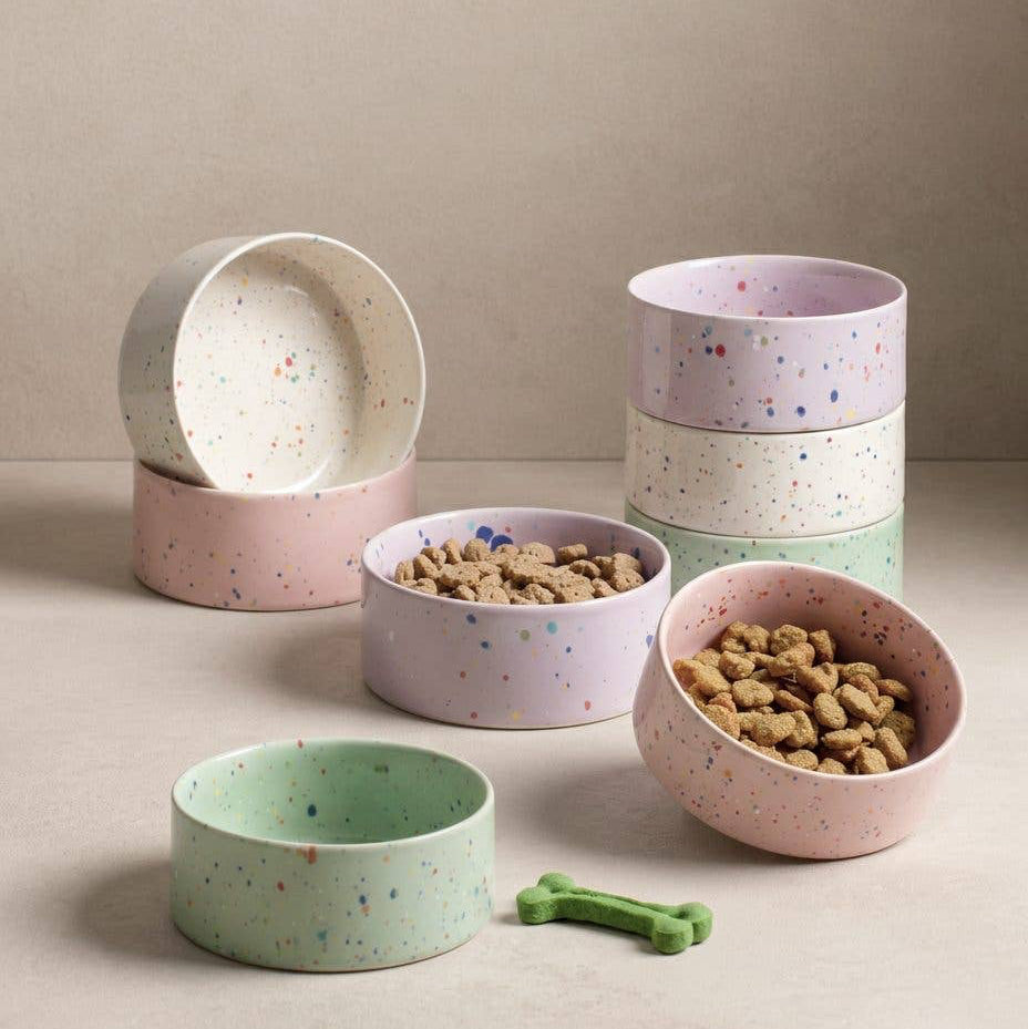 Dog eating from the Egg Back Home New Party Pet Bowl Set of 2 Pink
Image Name
