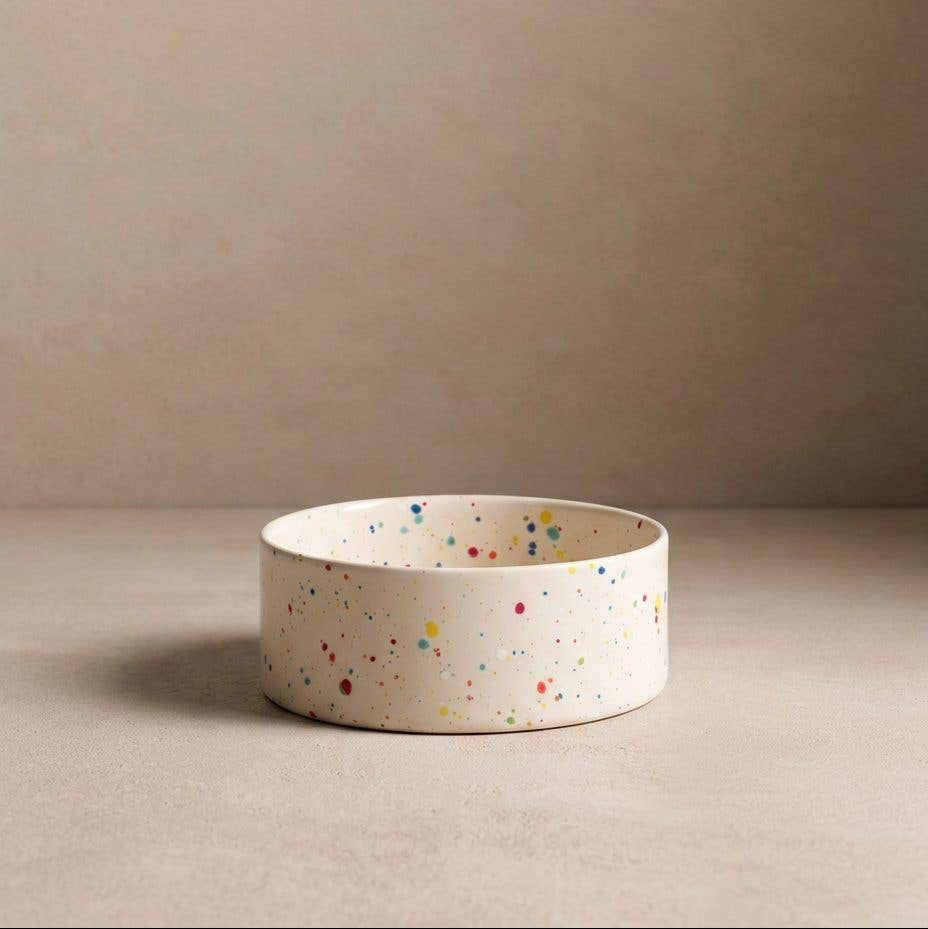 Dog eating from the Egg Back Home New Party Pet Bowl Set of 2 White