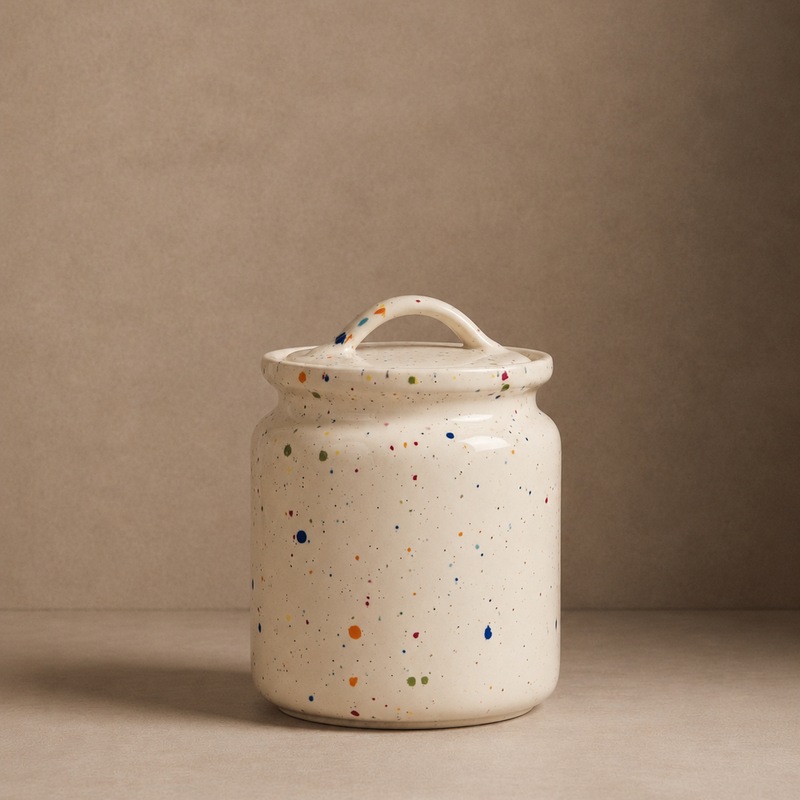 Egg Back Home Party White stoneware kitchen storage jar with fitted lid
