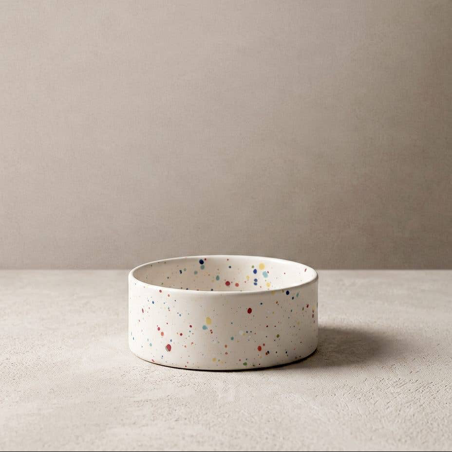 Dog eating from the Egg Back Home New Party Pet Bowl 14cm Set of 2 White
