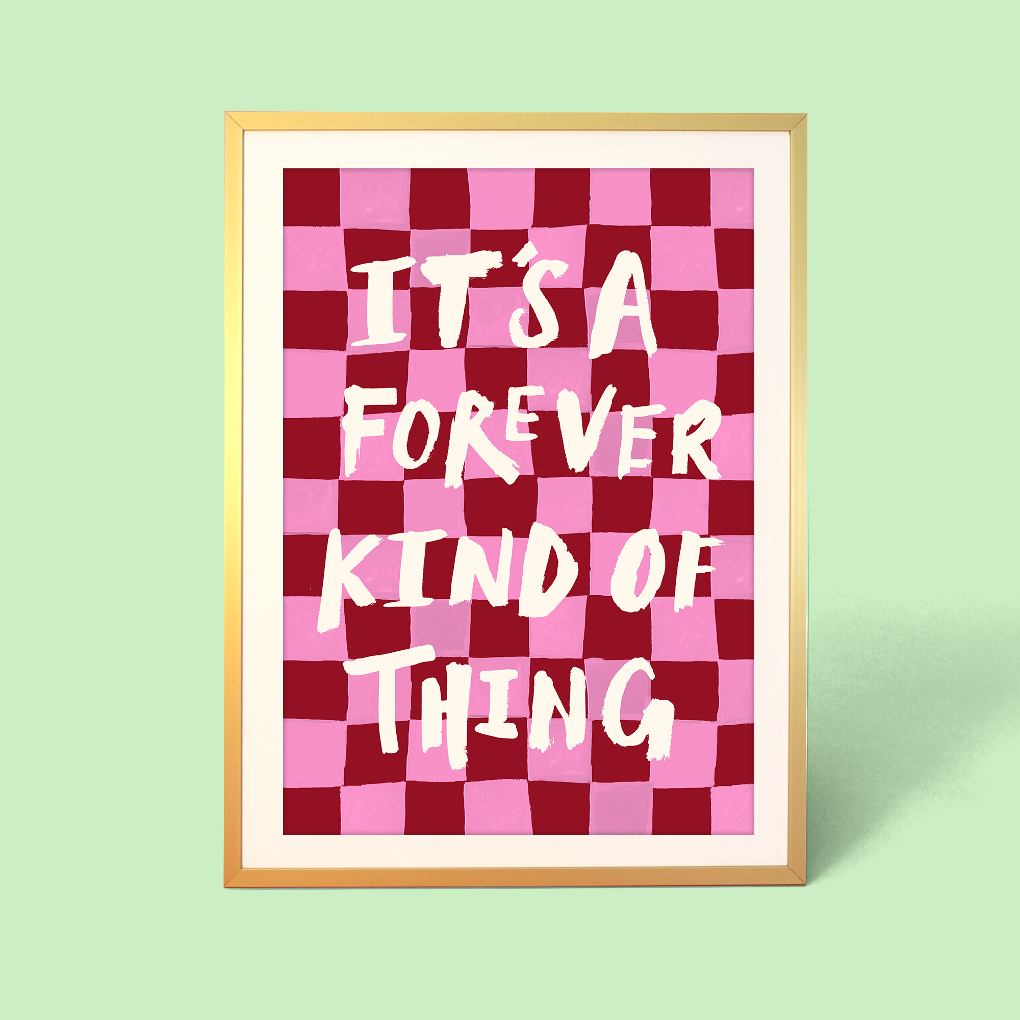 Colourful Eleanor Bowmer checkerboard art print with uplifting typography.