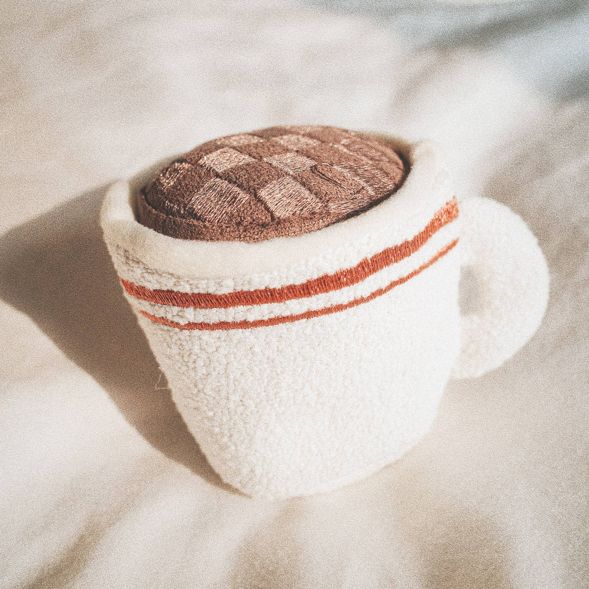 Espresso cup shaped enrichment dog toy by Lambwolf Collective