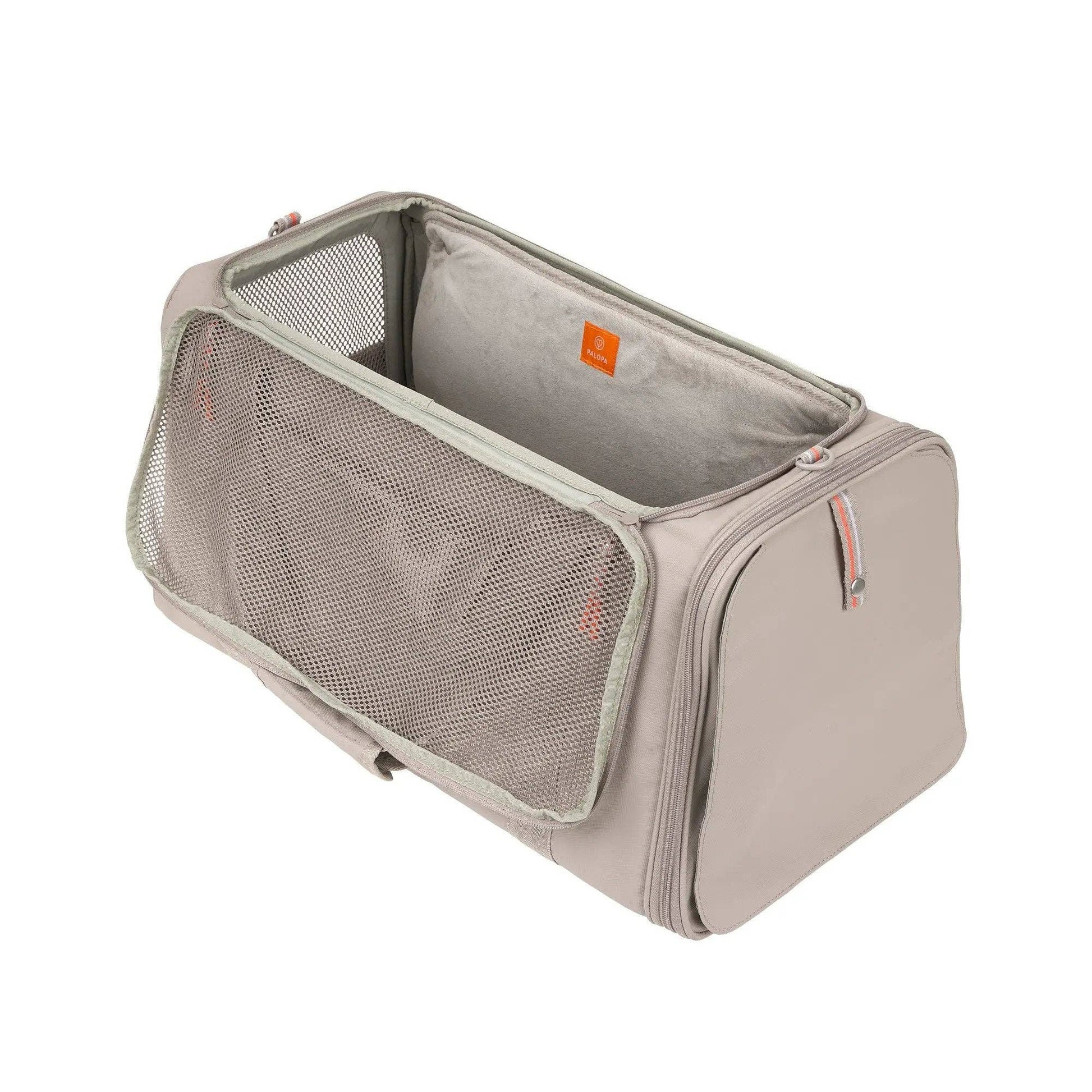 PALOPA Benno dog carrier featuring a fold-out mesh compartment for additional resting space.