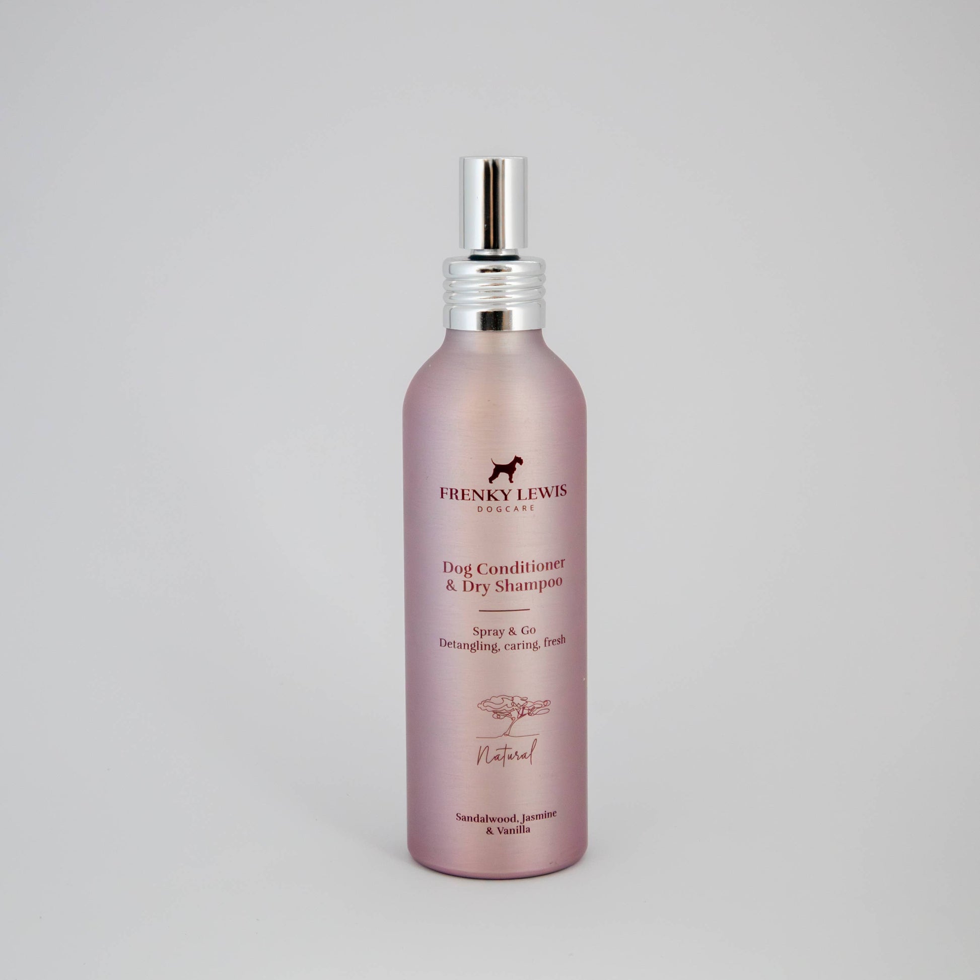 Frenky Lewis Natural Dry Shampoo & Conditioner Spray Sandalwood, Jasmine & Vanilla in a 150ml recyclable aluminium bottle.