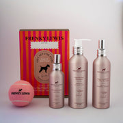 Frenky Lewis Puppy Pack featuring natural puppy shampoo, dry shampoo and conditioner spray, anti-smell spray and dog toy in a luxury gift box.