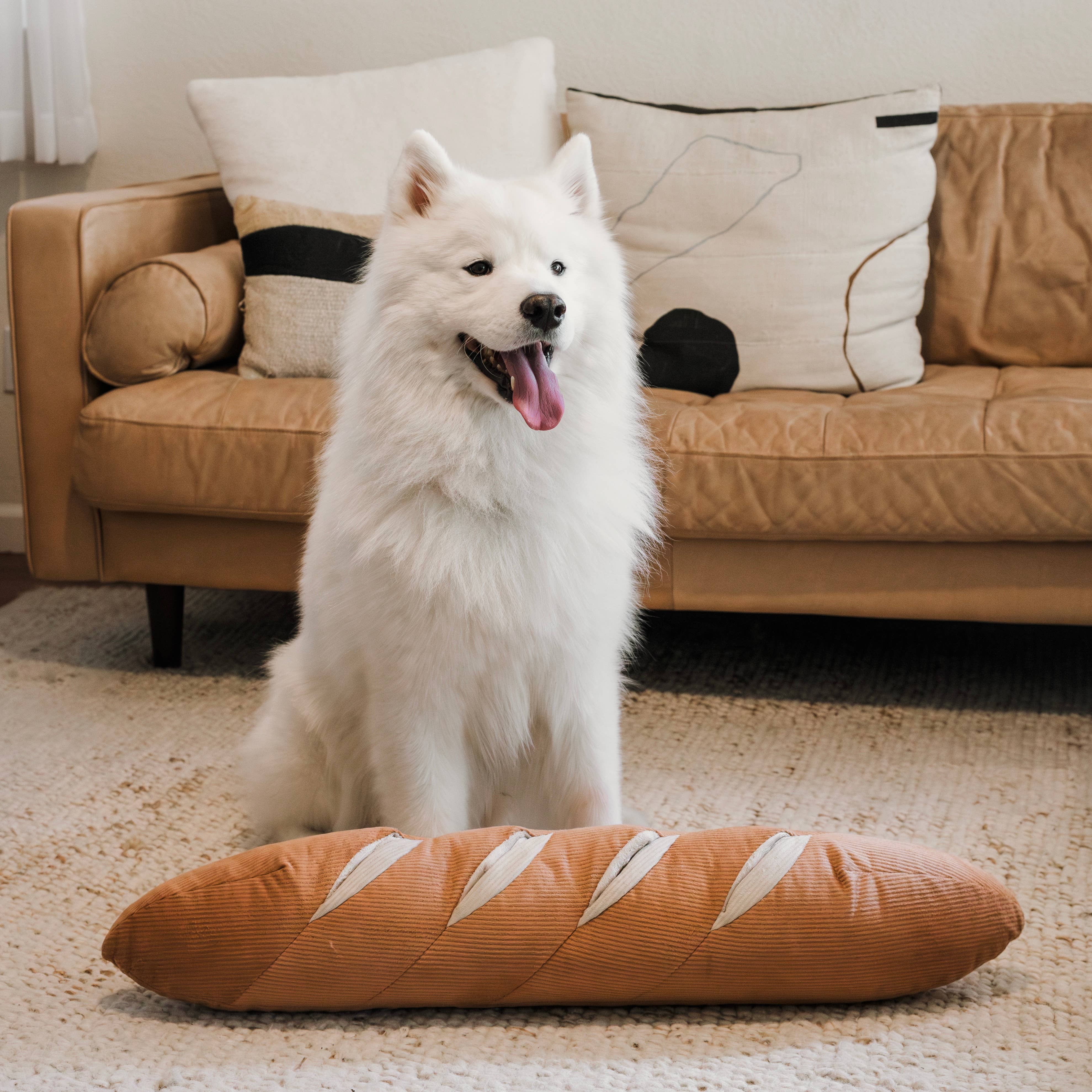 Giant French baguette shaped enrichment dog toy by Lambwolf Collective