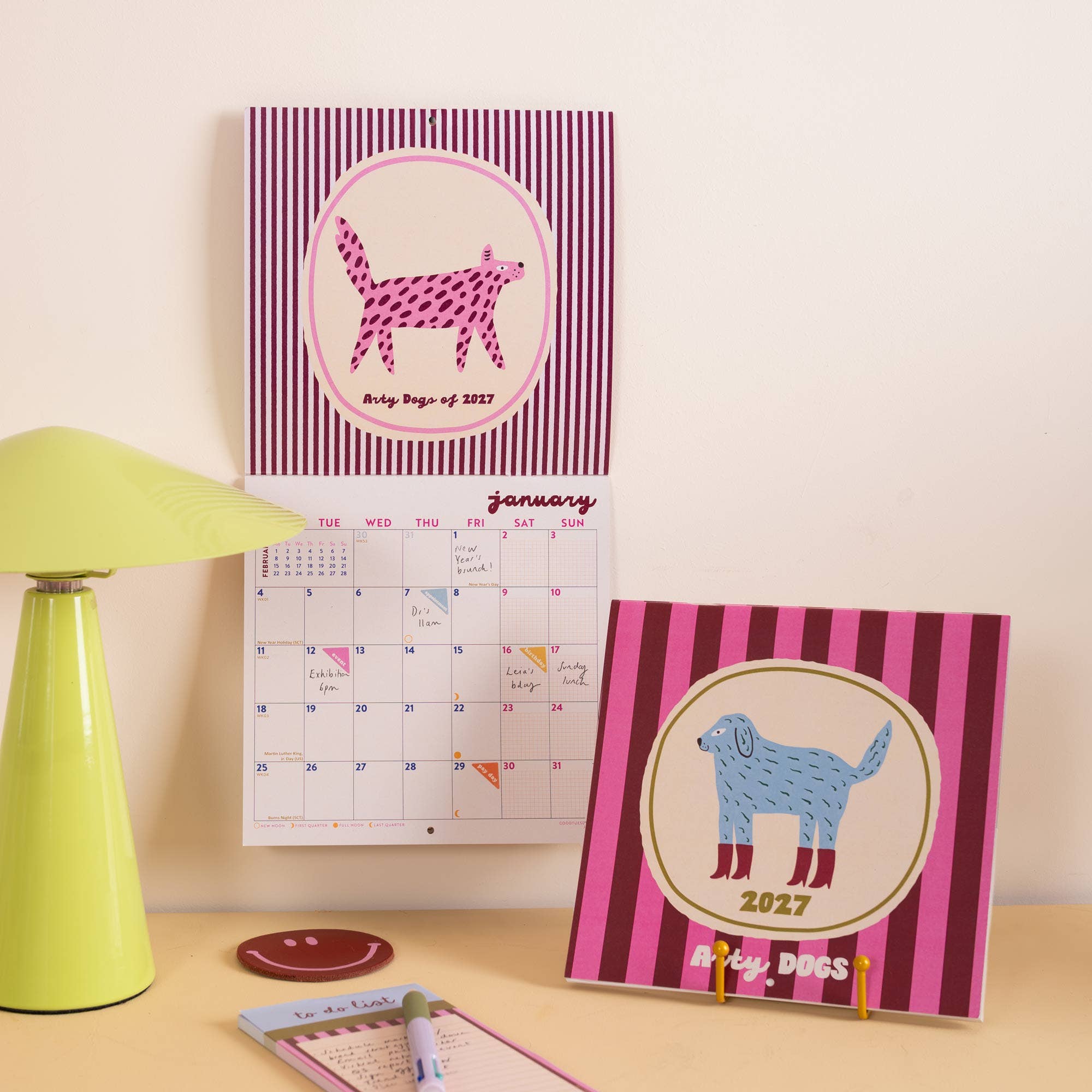 Good Tuesday 2027 Arty Dogs compact illustrated wall calendar.