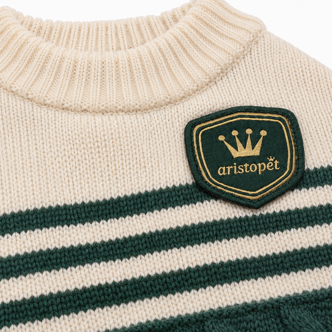 Preppy English Green knitted dog jumper by Aristopet.