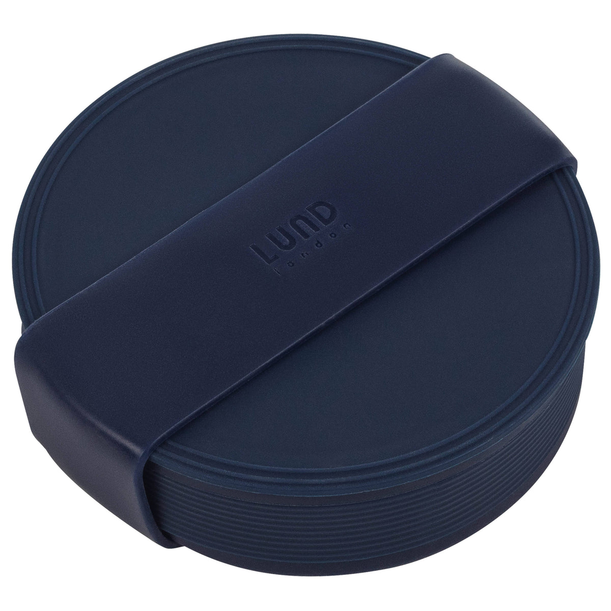 Indigo silicone travel coffee cup that collapses to just 3cm high.